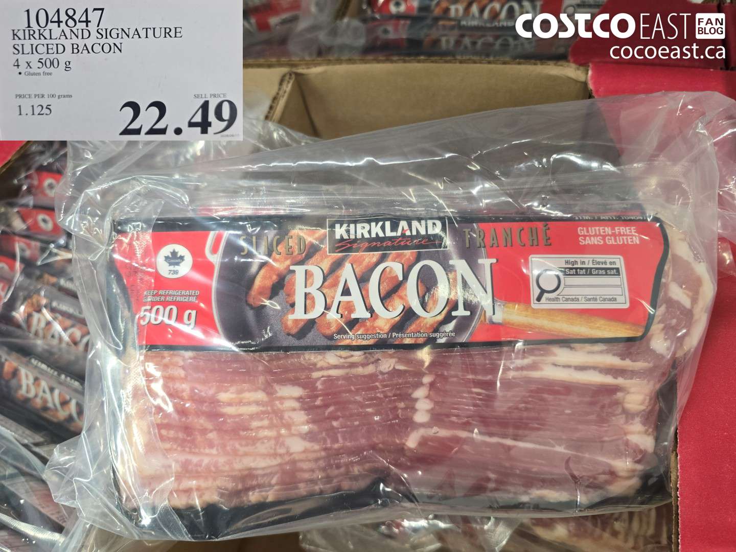 104847 KIRKLAND SIGNATURE SLICED BACON 4 X 500 G $22.49