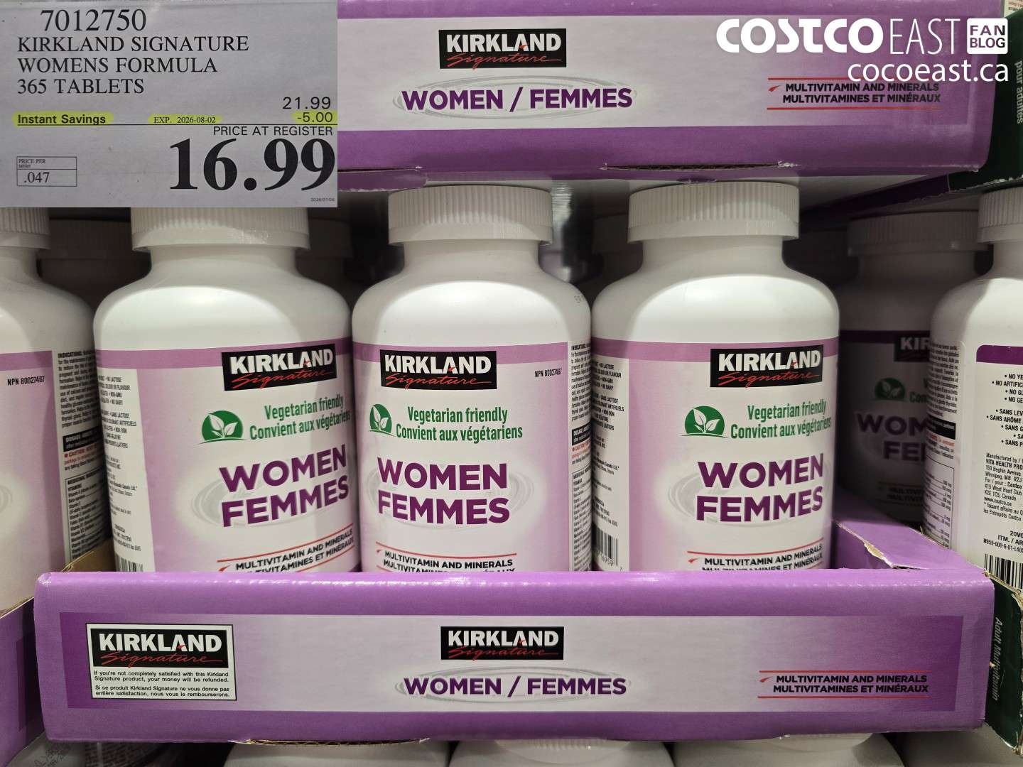7012750 KIRKLAND SIGNATURE WOMENS FORMULA 365 TABLETS ($5.00 INSTANT SAVINGS EXPIRES ON 2026-08-02) $16.99