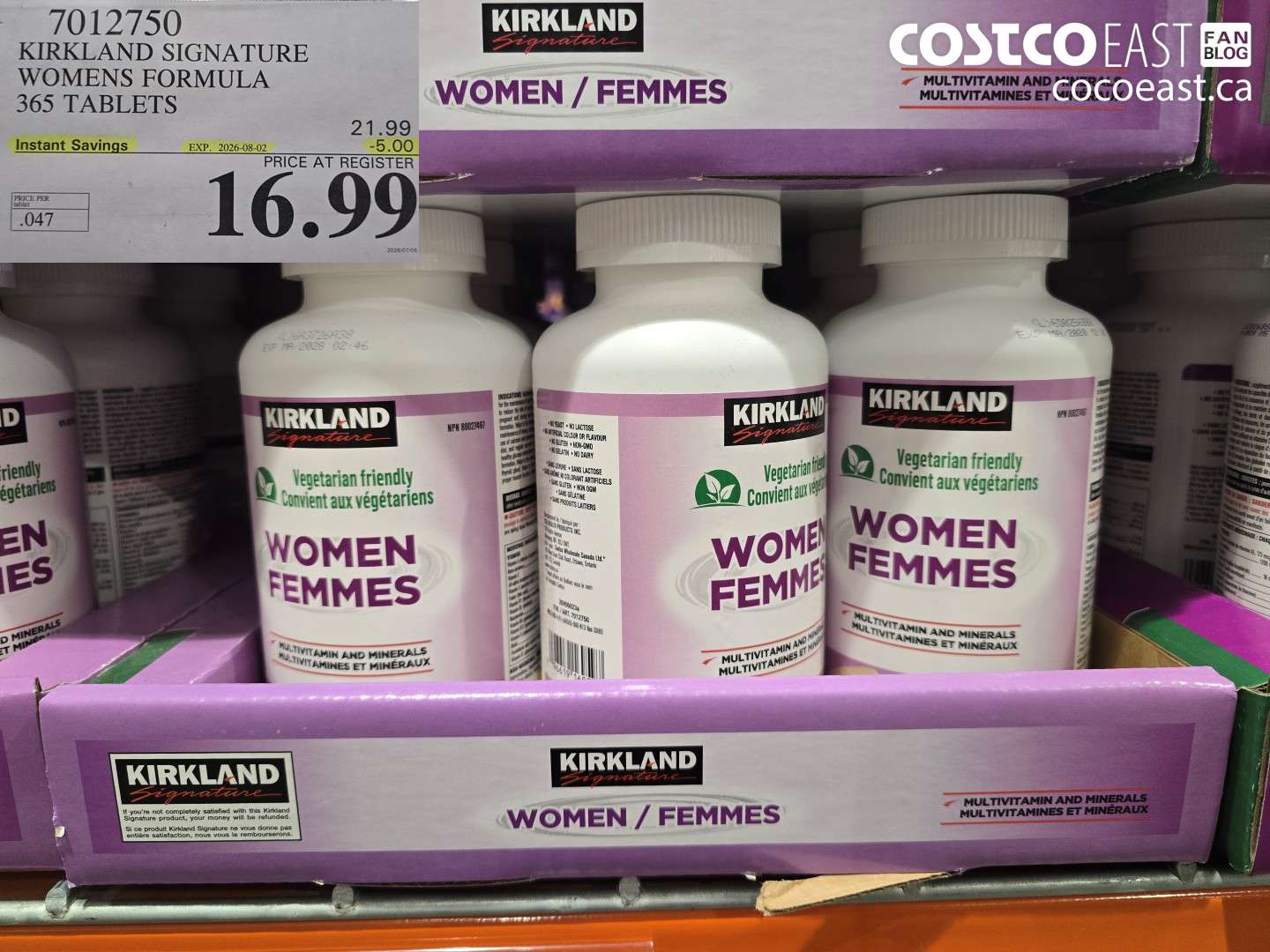 7012750 KIRKLAND SIGNATURE WOMENS FORMULA 365 TABLETS ($5.00 INSTANT SAVINGS EXPIRES ON 2026-08-02) $16.99