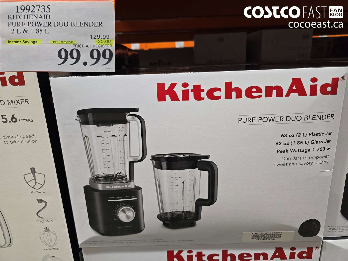 1992735 KITCHENAID PURE POWER DUO BLENDER 2 L & 1.85 L ($30.00 INSTANT SAVINGS EXPIRES ON 2026-07-19) $99.99