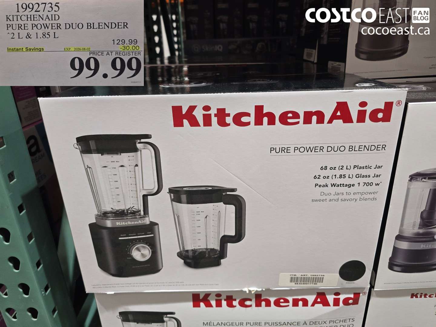 1992735 KITCHENAID PURE POWER DUO BLENDER 2 L & 1.85 L ($30.00 INSTANT SAVINGS EXPIRES ON 2026-08-02) $99.99