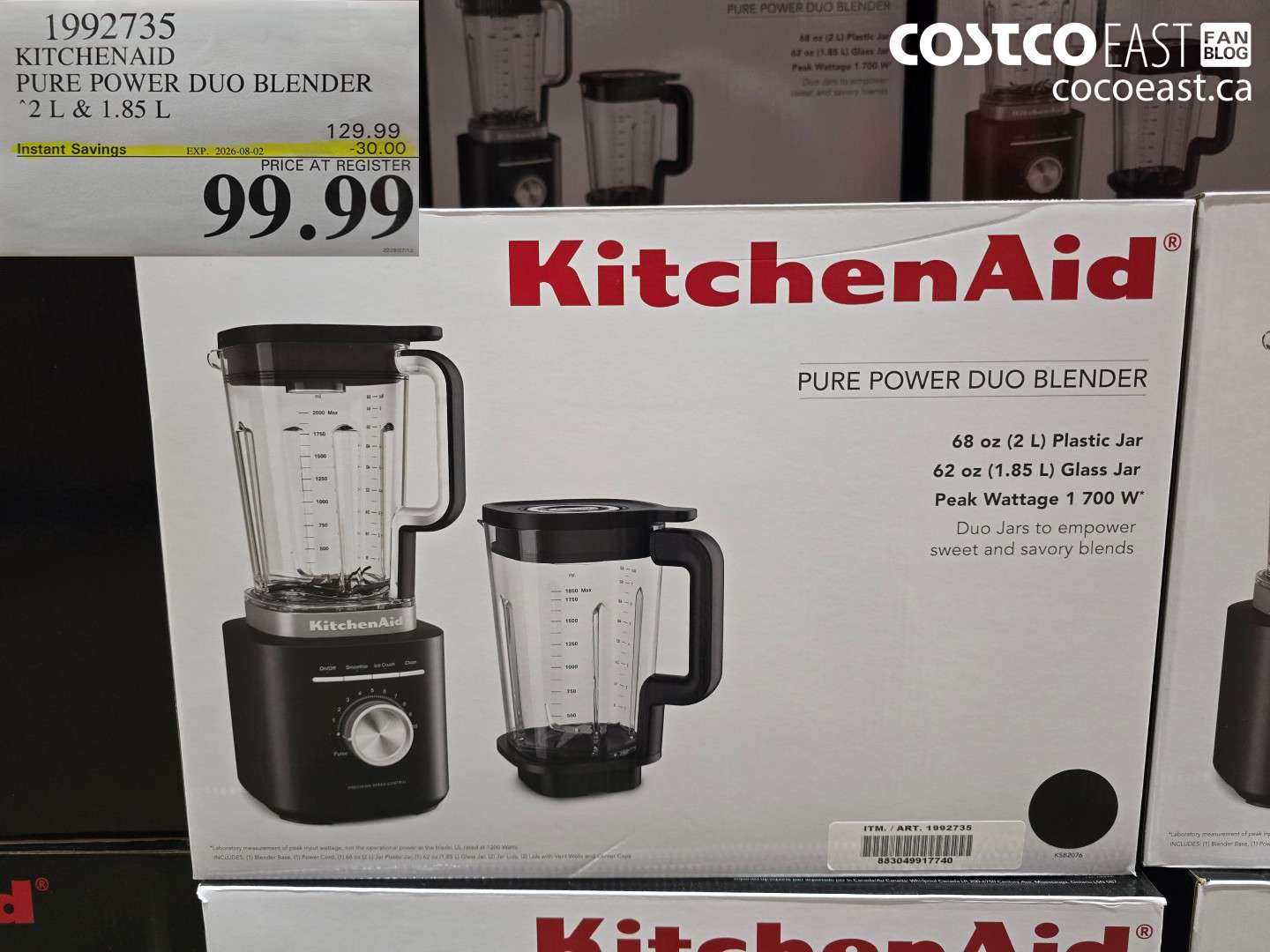1992735 KITCHENAID PURE POWER DUO BLENDER 2 L & 1.85 L ($30.00 INSTANT SAVINGS EXPIRES ON 2026-08-02) $99.99