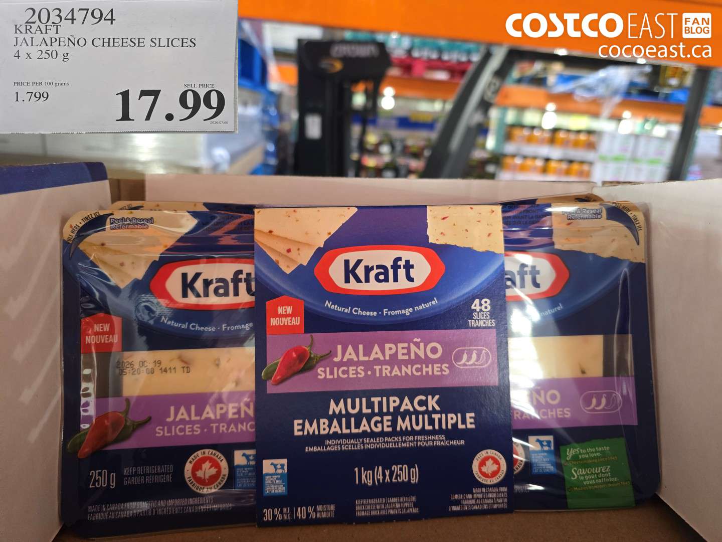 2034794 KRAFT JALAPENO CHEESE SLICES 4 X 250 G $17.99