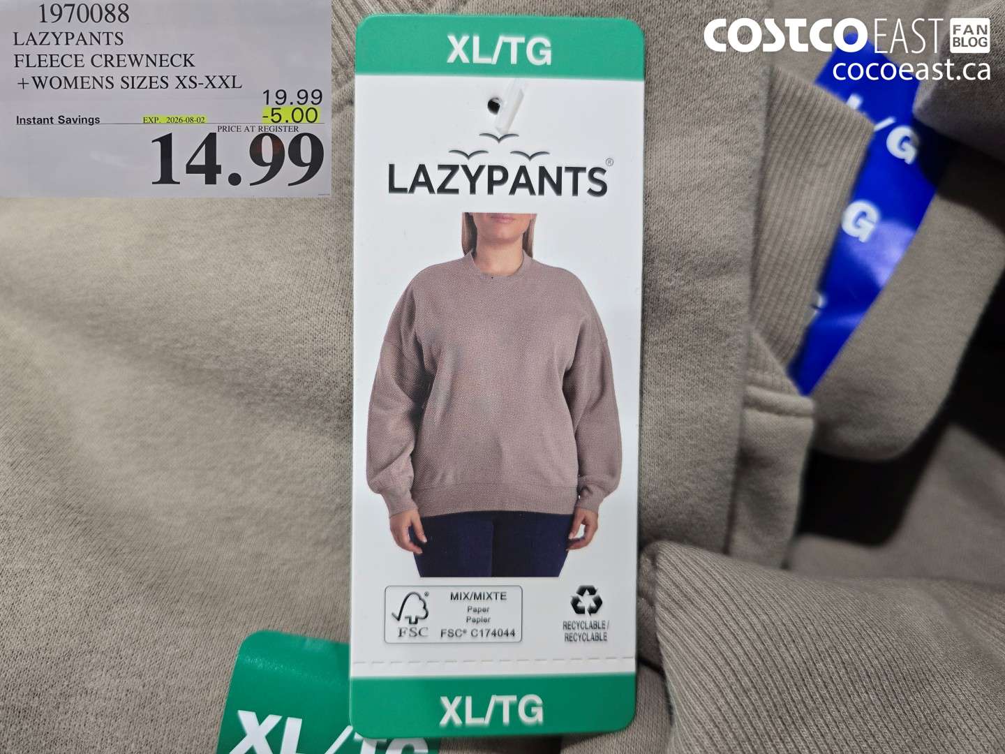 1970088 LAZYPANTS FLEECE CREWNECK WOMENS SIZES XS-XXL ($5.00 INSTANT SAVINGS EXPIRES ON 2026-08-02) $14.99