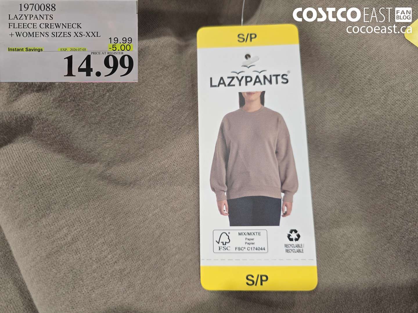 1970088 LAZYPANTS FLEECE CREWNECK + WOMENS SIZES XS-XXL ($5.00 INSTANT SAVINGS EXPIRES ON 2026-07-05) $14.99