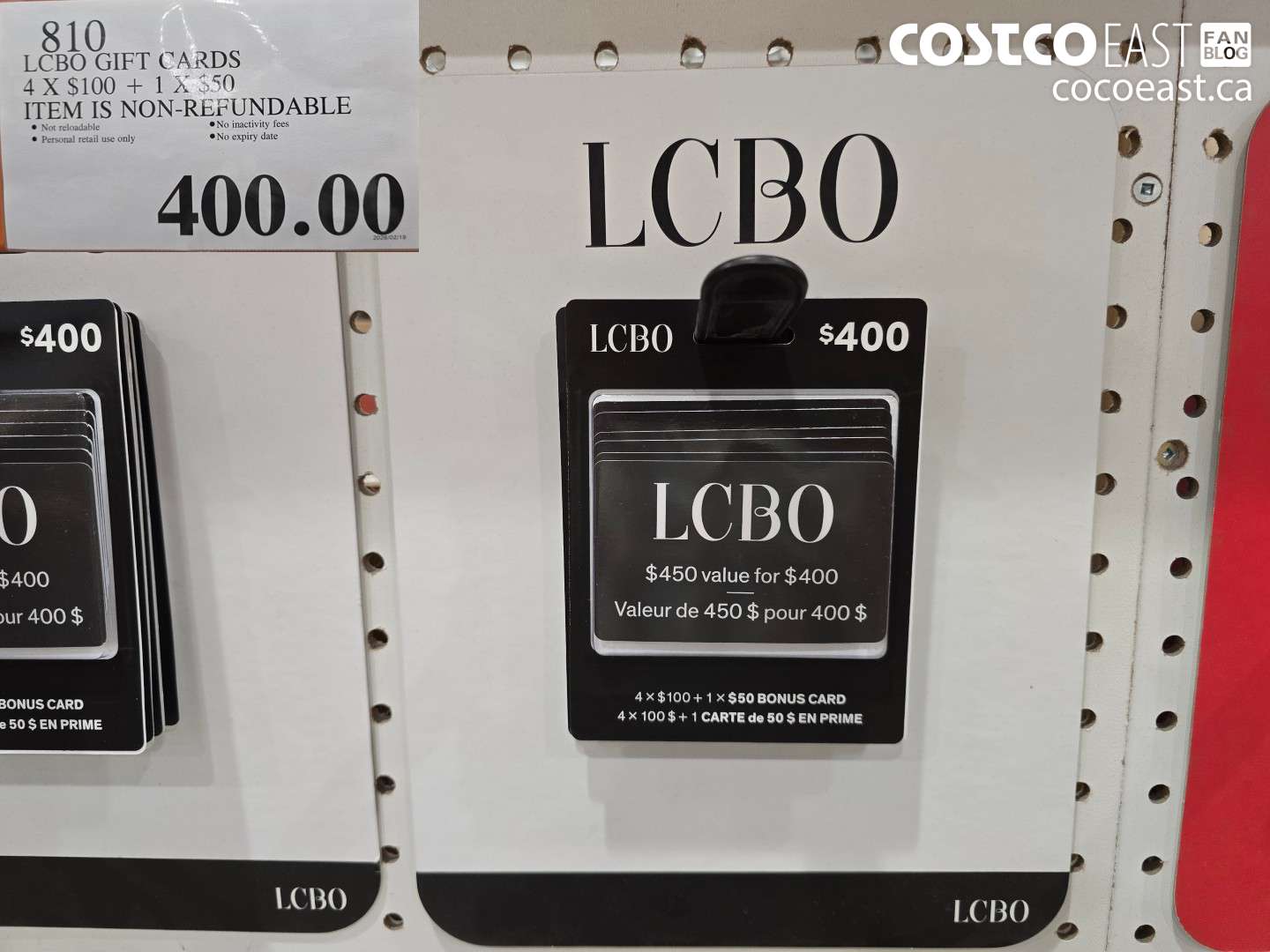 810 LCBO GIFT CARDS 4 X $100 + 1 X $50 ITEM IS NON-REFUNDABLE $400.00