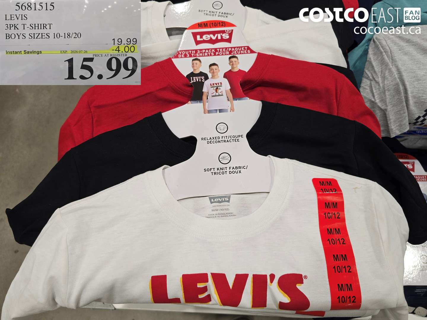 5681515 LEVIS 3PK T-SHIRT BOYS SIZES 10-18/20 ($4.00 INSTANT SAVINGS EXPIRES ON 2026-07-26) $15.99