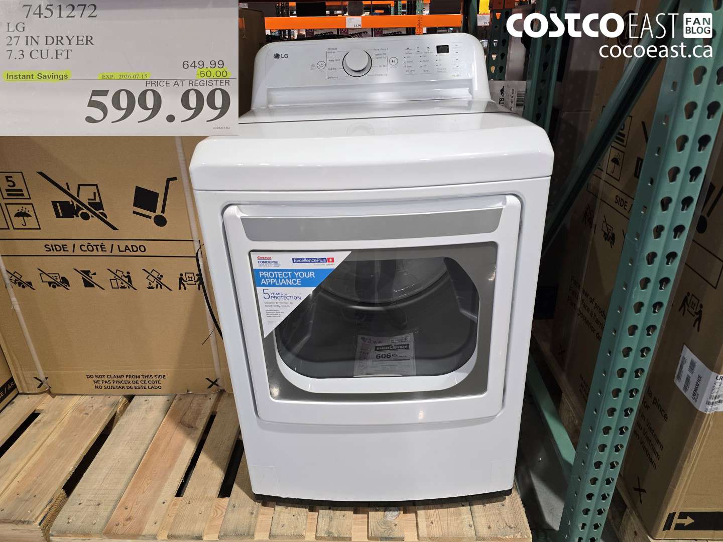 7451272 LG 27 IN DRYER 7.3 CU.FT ($50.00 INSTANT SAVINGS EXPIRES ON 2026-07-15) $599.99