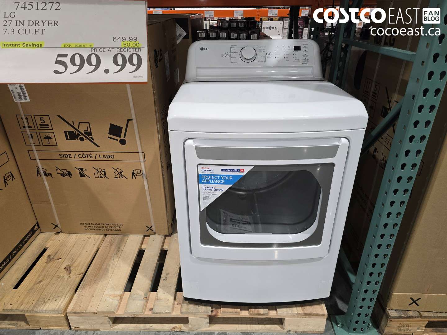 7451272 LG 27 IN DRYER 7.3 CU.FT ($50.00 INSTANT SAVINGS EXPIRES ON 2026-07-15) $599.99