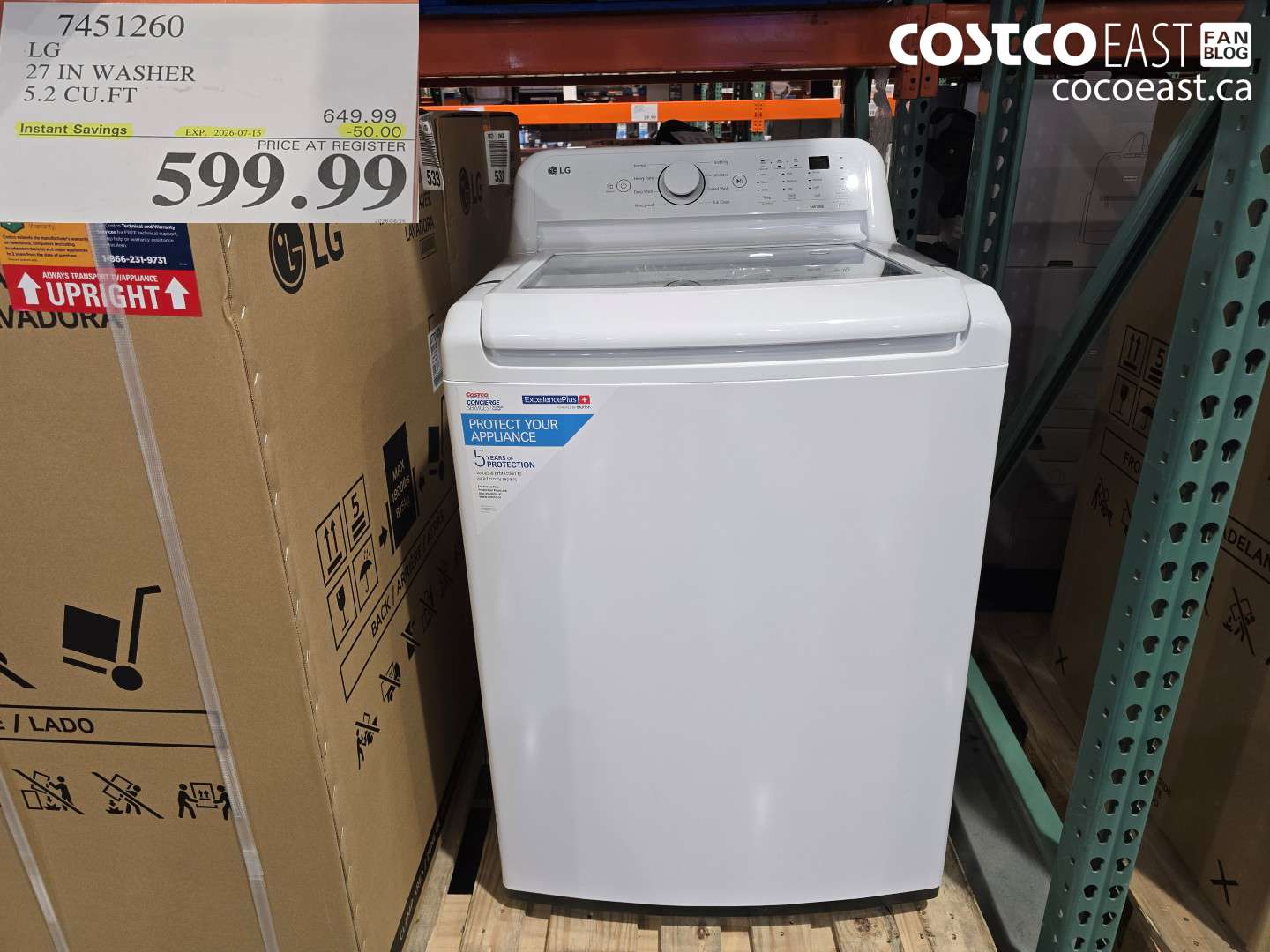 7451260 LG 27 IN WASHER 5.2 CU.FT ($50.00 INSTANT SAVINGS EXPIRES ON 2026-07-15) $599.99