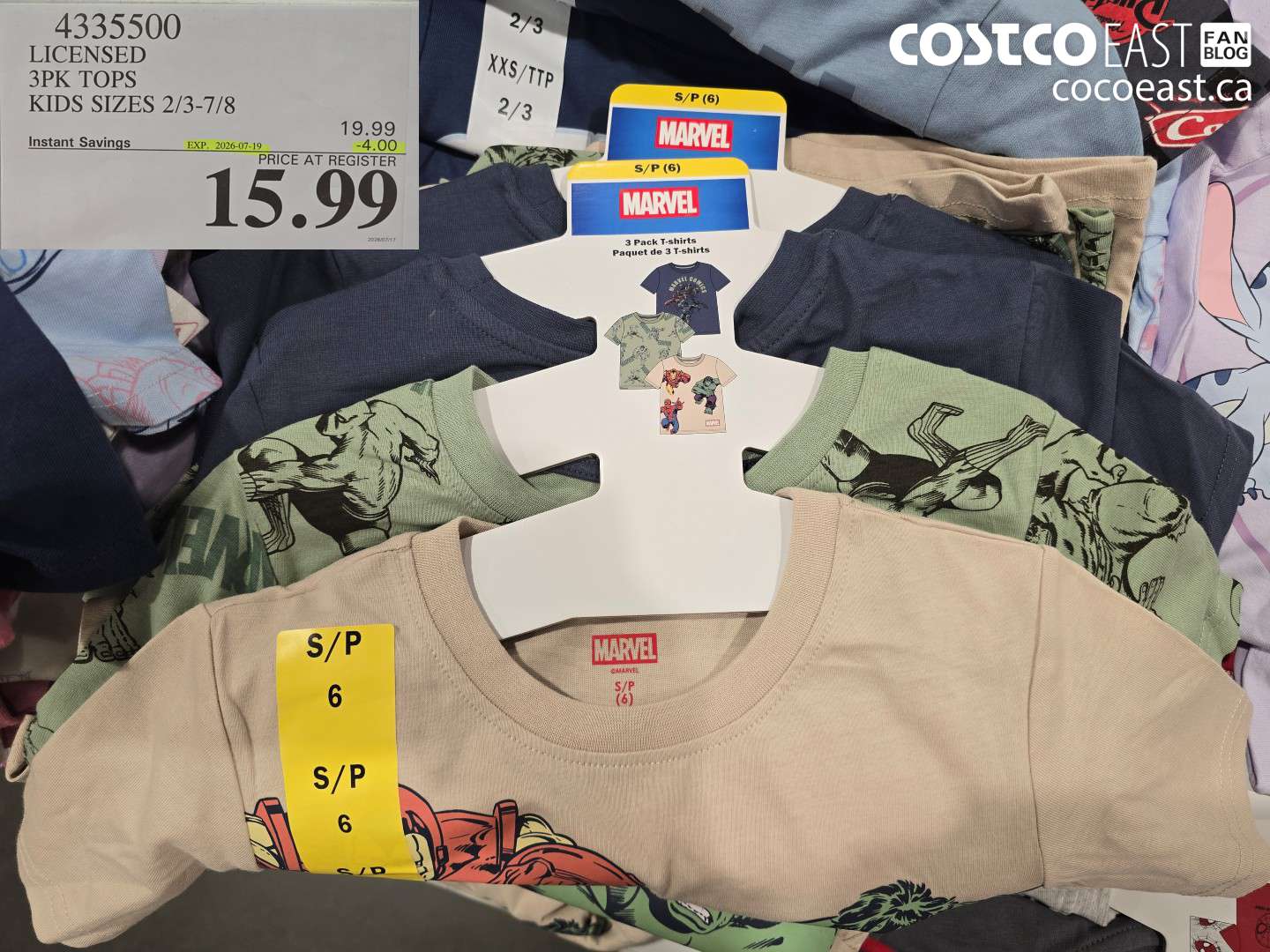 4335500 LICENSED 3PK TOPS KIDS SIZES 2/3-7/8 ($4.00 INSTANT SAVINGS EXPIRES ON 2026-07-19) $15.99