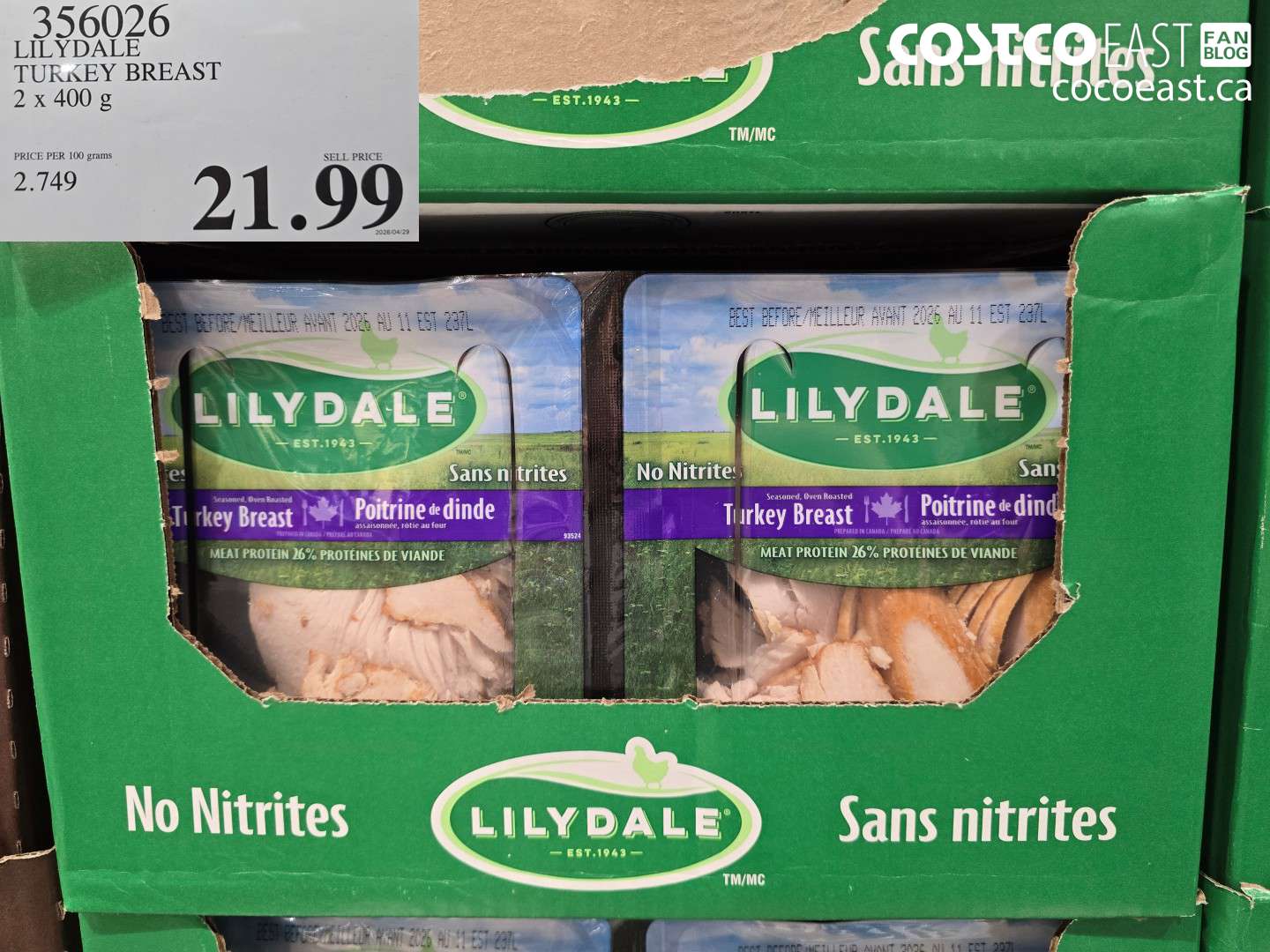 356026 LILYDALE TURKEY BREAST 2 X 400 G $21.99