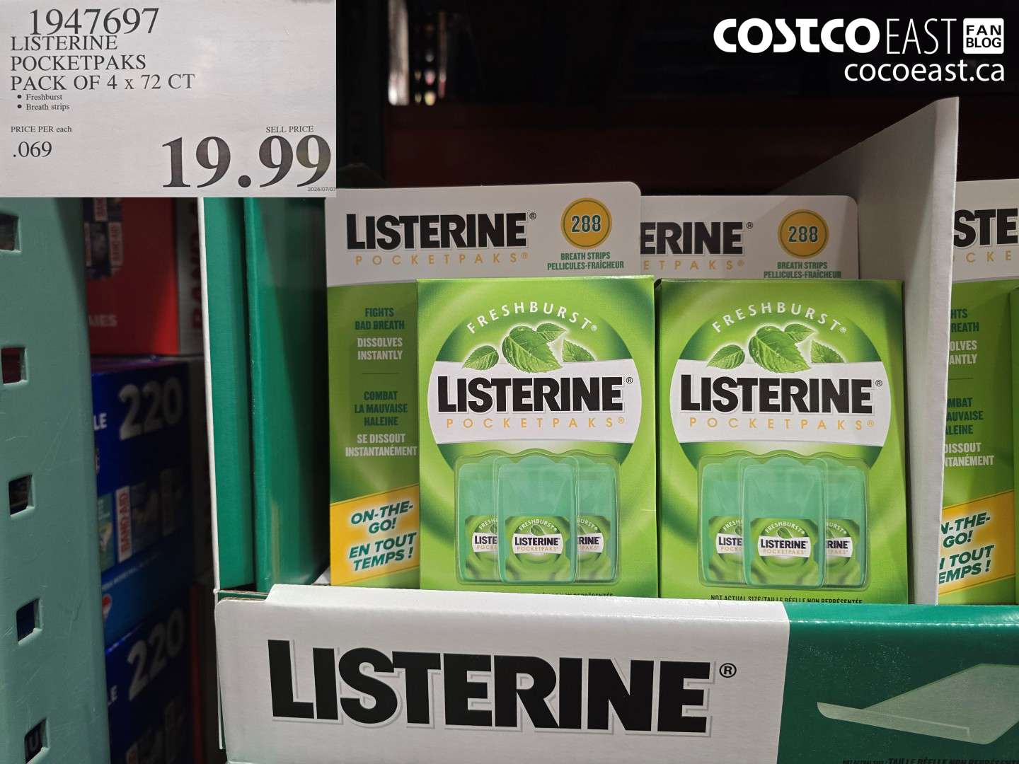 1947697 LISTERINE POCKETPAKS PACK OF 4 X 72 CT $19.99