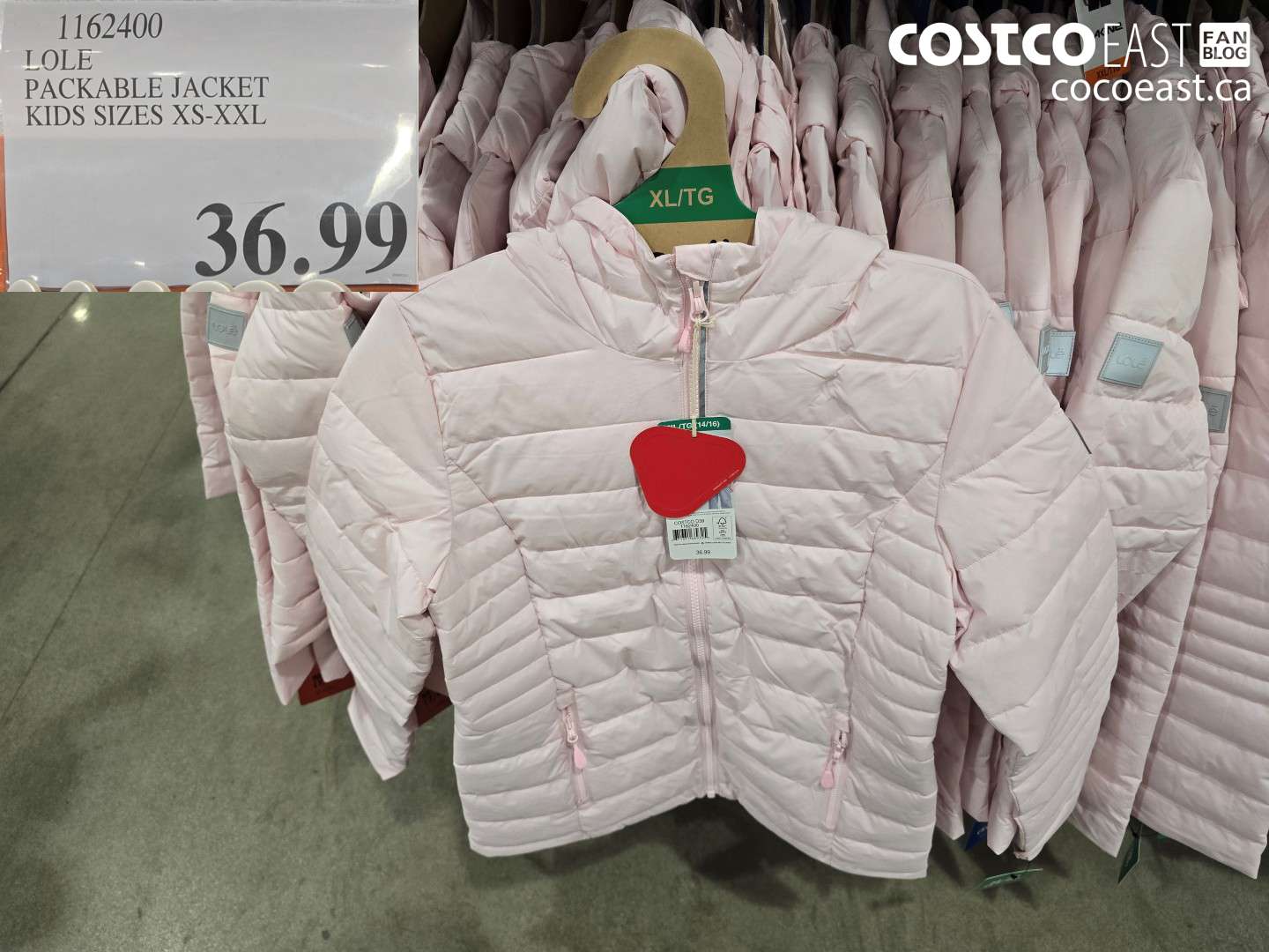 1162400 LOLE PACKABLE JACKET KIDS SIZES XS-XXL $36.99
