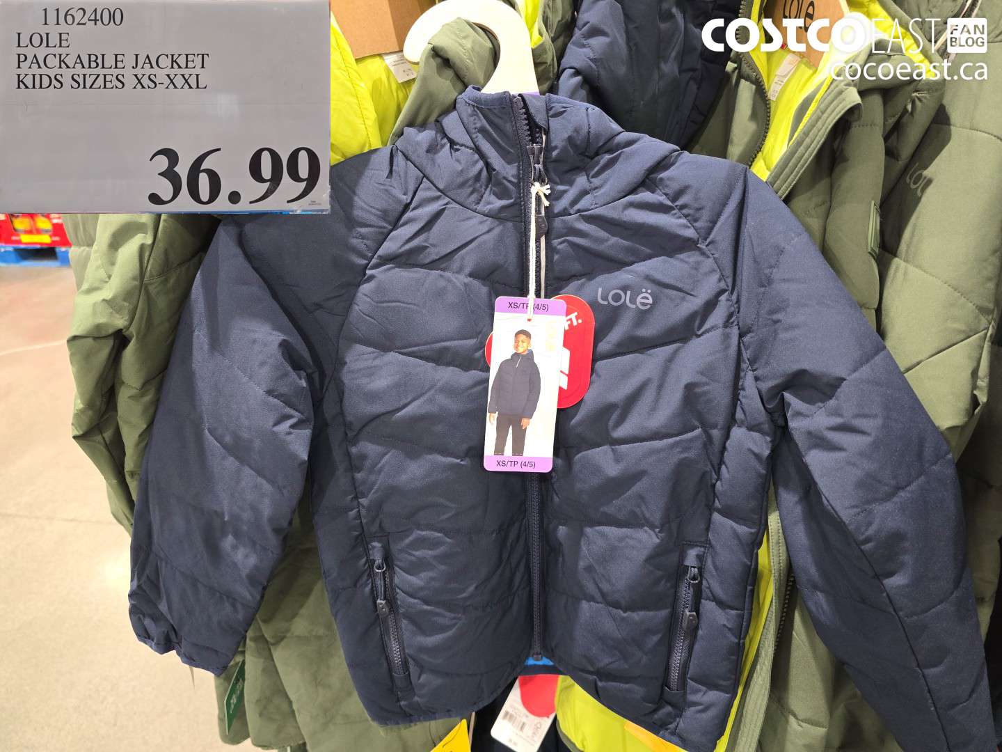 1162400 LOLE PACKABLE JACKET KIDS SIZES XS-XXL $36.99