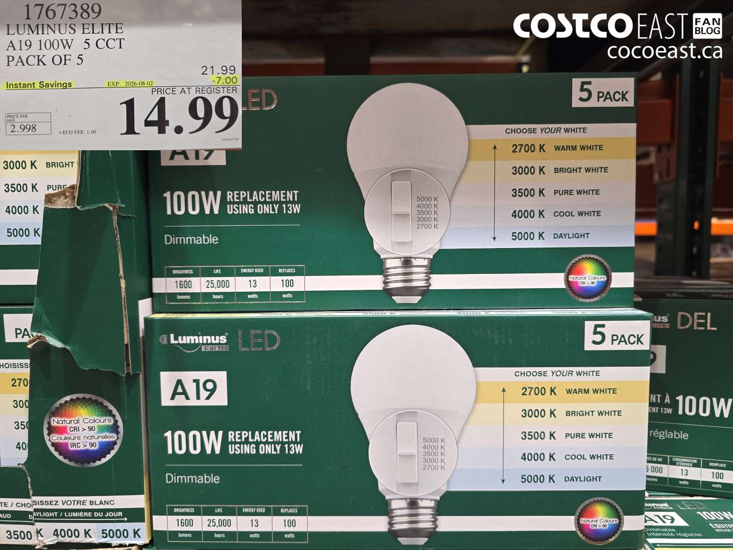 1767389 LUMINUS ELITE A19 100W 5 CCT PACK OF 5 ($7.00 INSTANT SAVINGS EXPIRES ON 2026-08-02) $14.99