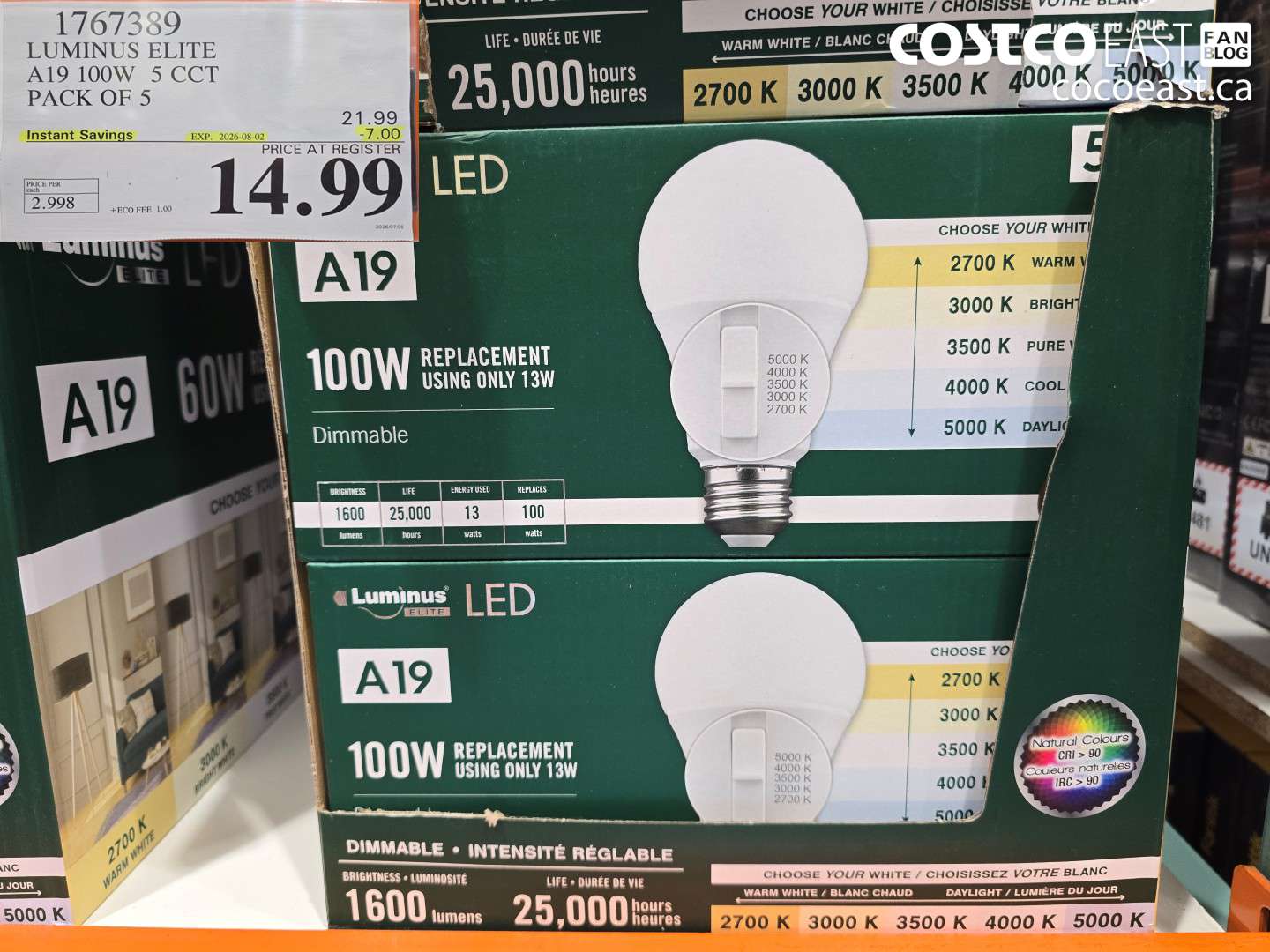 1767389 LUMINUS ELITE A19 100W 5 CCT PACK OF 5 ($7.00 INSTANT SAVINGS EXPIRES ON 2026-08-02) $14.99