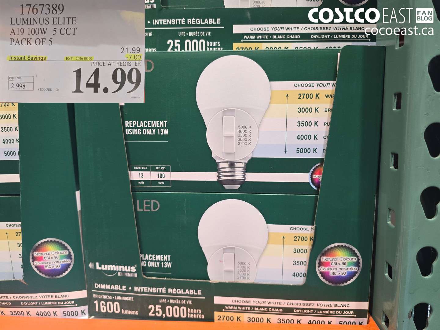 1767389 LUMINUS ELITE A19 100W 5 CCT PACK OF 5 ($7.00 INSTANT SAVINGS EXPIRES ON 2026-08-02) $14.99