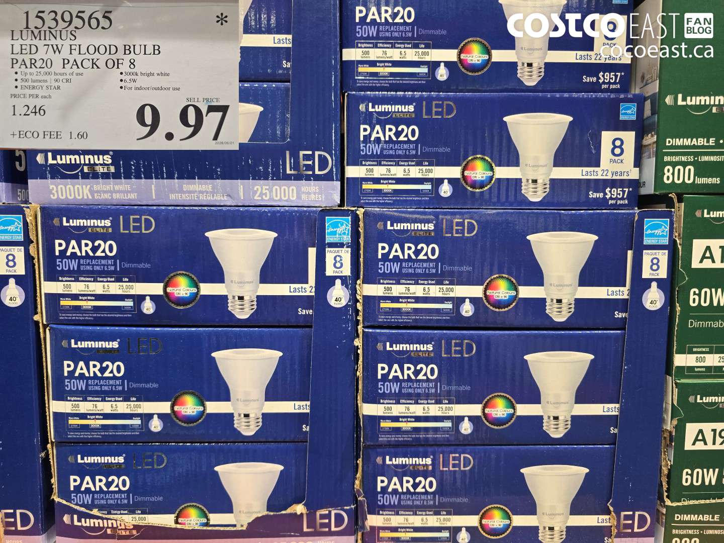1539565 LUMINUS LED 7W FLOOD BULB PAR20 PACK OF 8 $9.97
