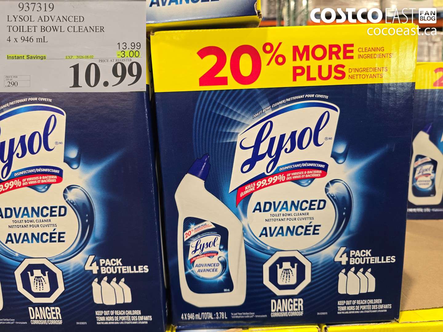 937319 LYSOL ADVANCED TOILET BOWL CLEANER 4 X 946 ML ($3.00 INSTANT SAVINGS EXPIRES ON 2026-08-02) $10.99