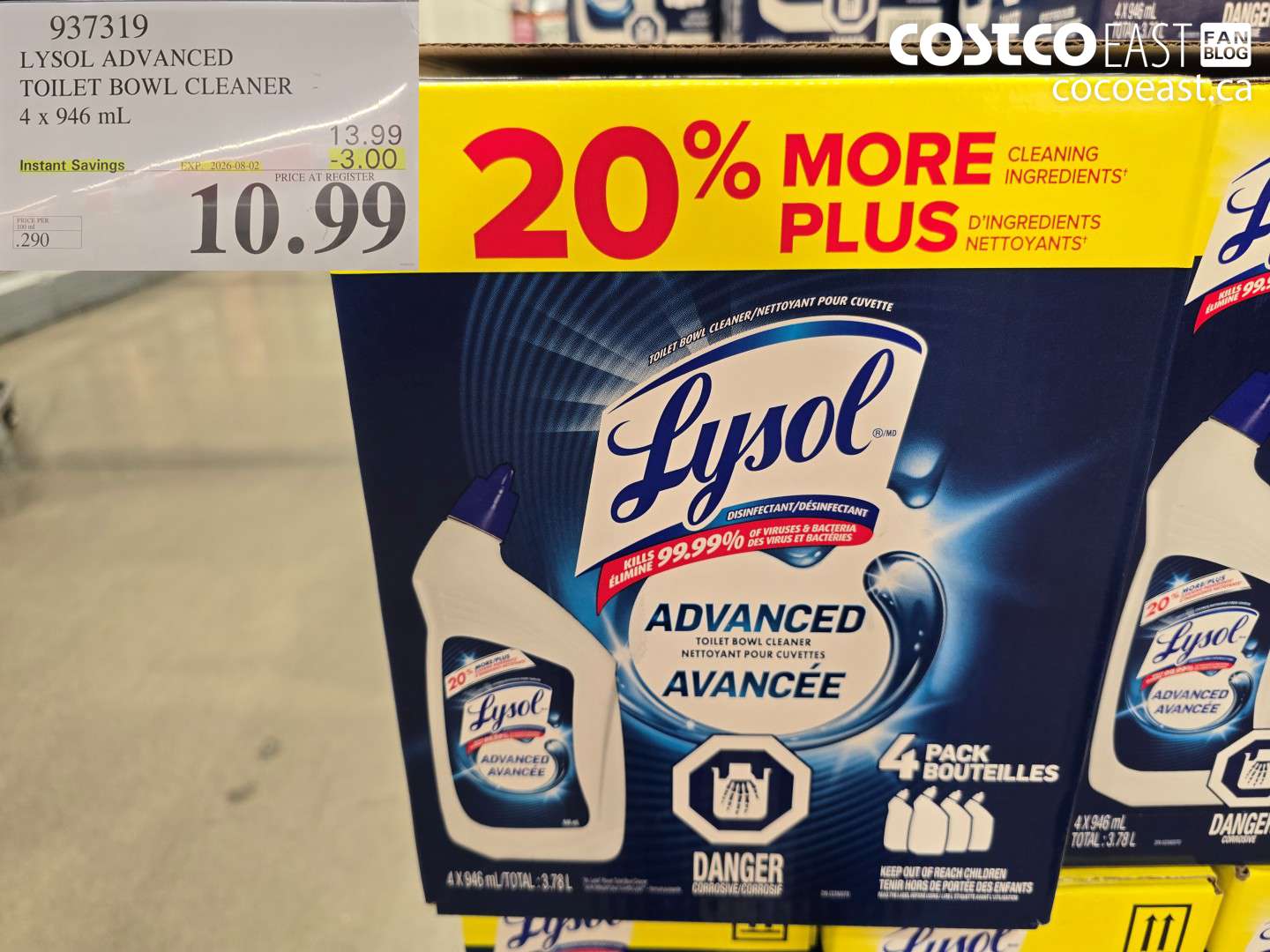 937319 LYSOL ADVANCED TOILET BOWL CLEANER 4 X 946 ML ($3.00 INSTANT SAVINGS EXPIRES ON 2026-08-02) $10.99