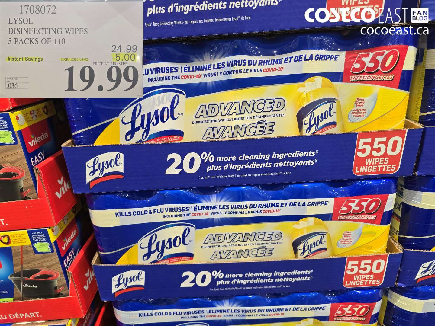 1708072 LYSOL DISINFECTING WIPES 5 PACKS OF 110 ($5.00 INSTANT SAVINGS EXPIRES ON 2026-08-02) $19.99