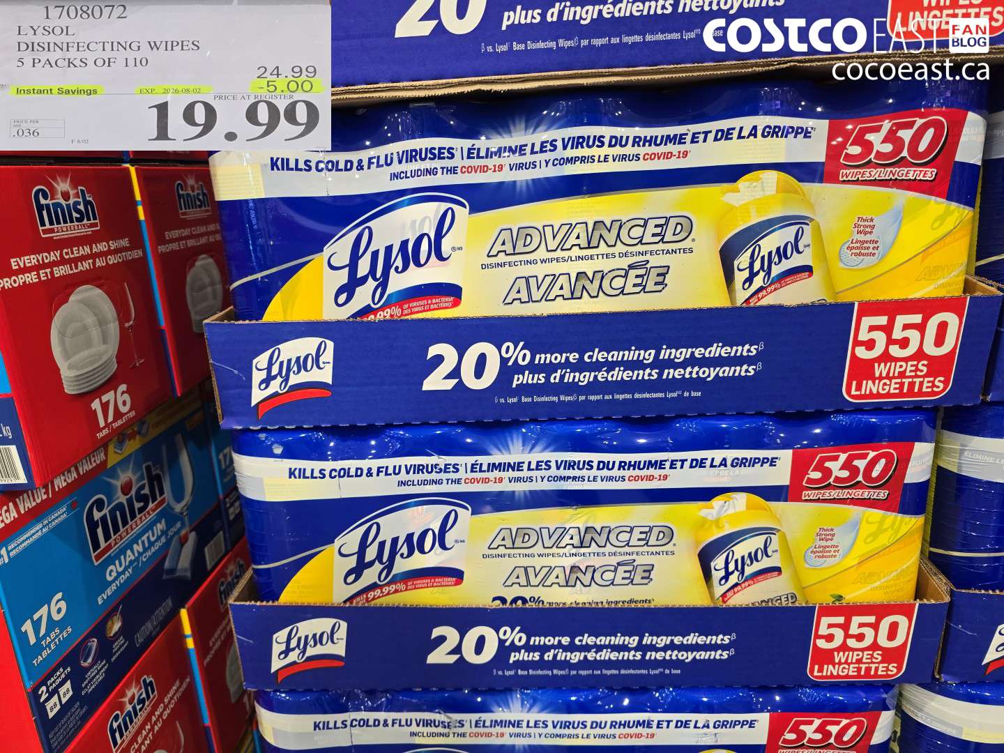 1708072 LYSOL DISINFECTING WIPES 5 PACKS OF 110 ($5.00 INSTANT SAVINGS EXPIRES ON 2026-08-02) $19.99