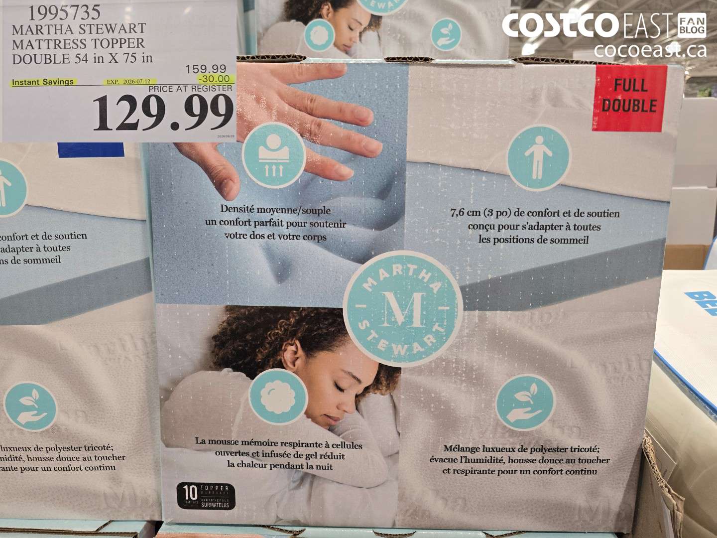 1995735 MARTHA STEWART MATTRESS TOPPER DOUBLE 54 IN X 75 IN ($30.00 INSTANT SAVINGS EXPIRES ON 2026-07-12) $129.99