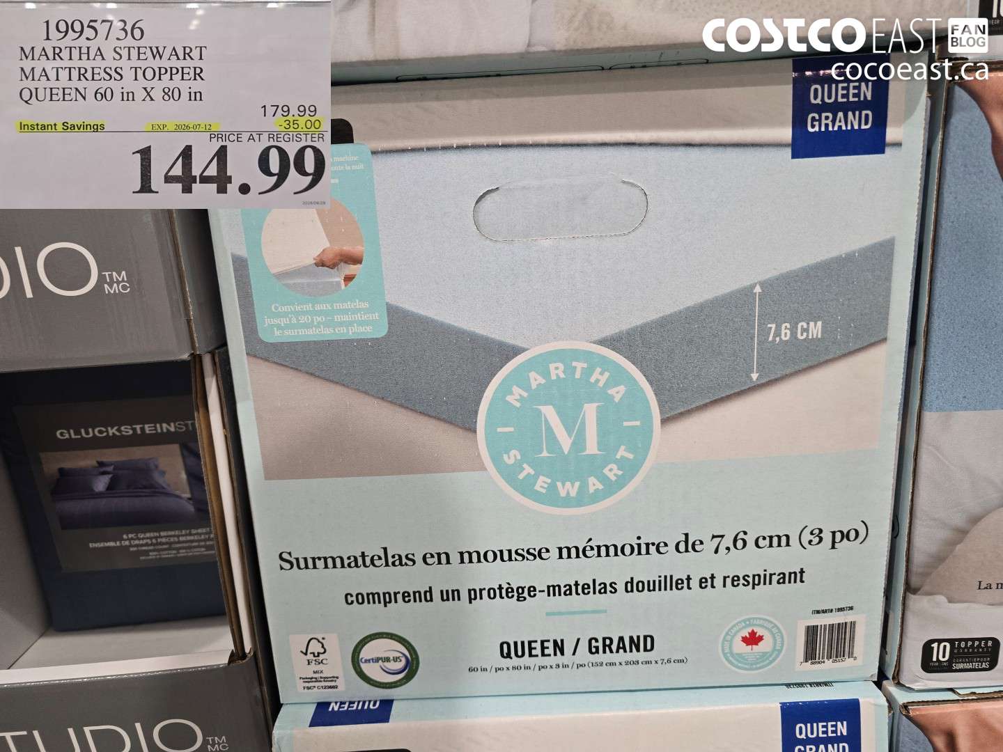 1995736 MARTHA STEWART MATTRESS TOPPER QUEEN 60 IN X 80 IN ($35.00 INSTANT SAVINGS EXPIRES ON 2026-07-12) $144.99