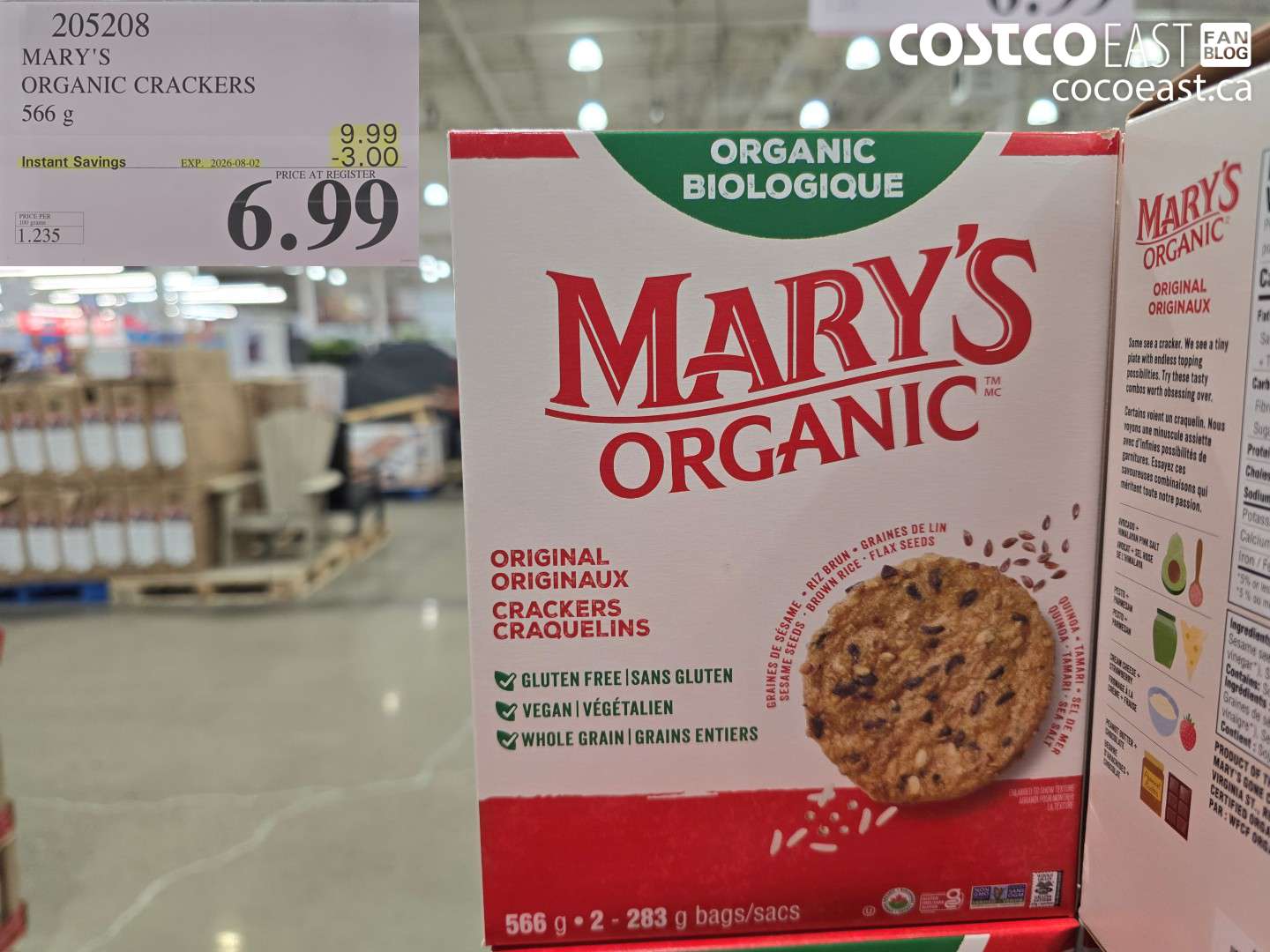 205208 MARY'S ORGANIC CRACKERS 566 G ($3.00 INSTANT SAVINGS EXPIRES ON 2026-08-02) $6.99