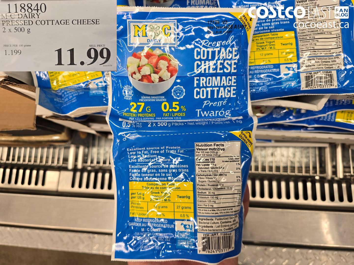 118840 M-C DAIRY PRESSED COTTAGE CHEESE 2 X 500 G $11.99