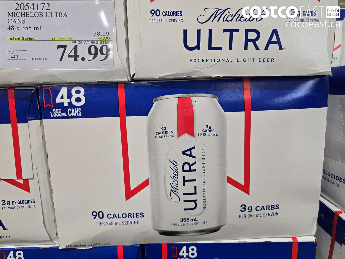 2054172 MICHELOB ULTRA CANS 48 X 355 ML ($4.00 INSTANT SAVINGS EXPIRES ON 2026-07-05) $74.99