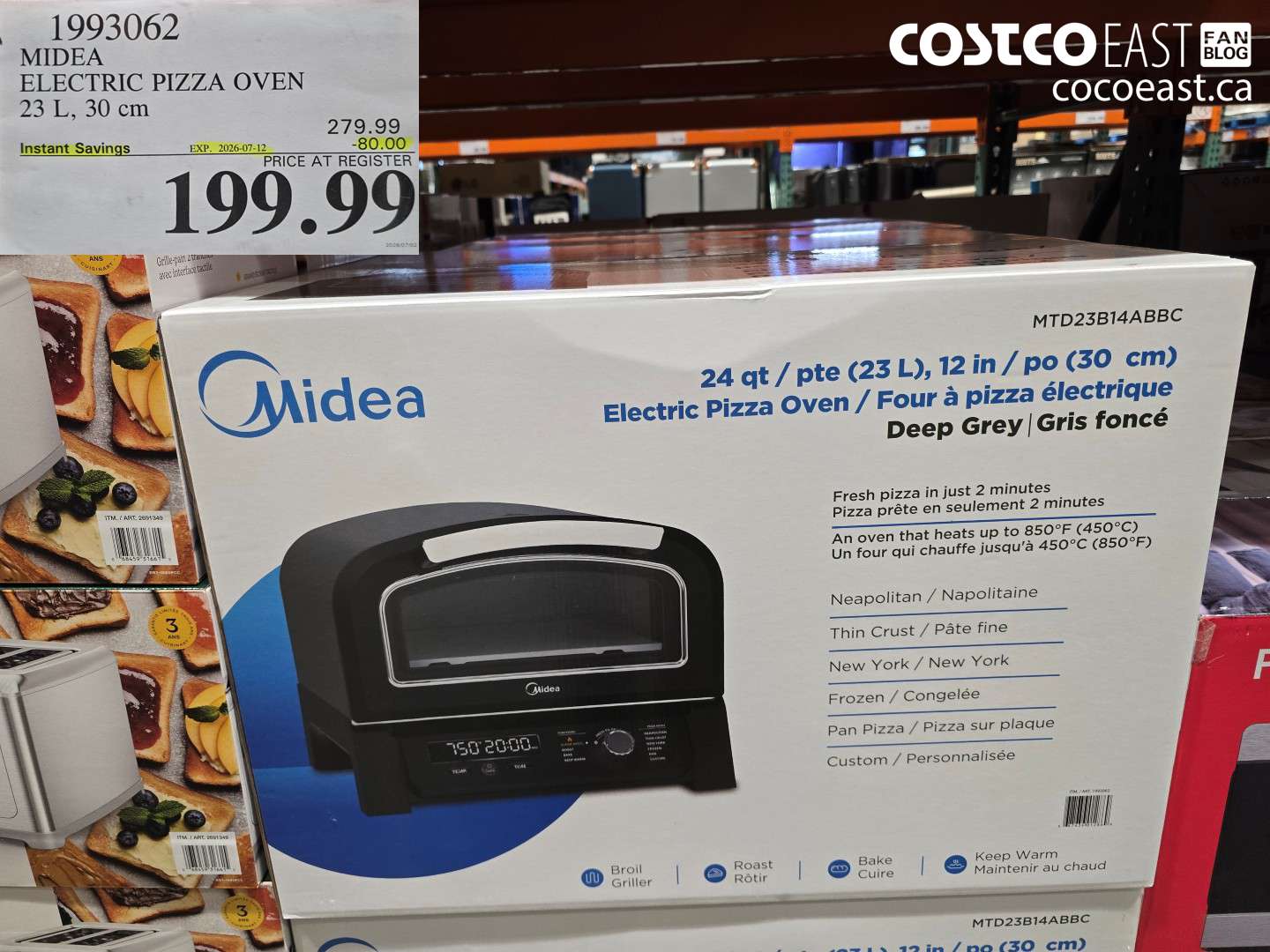 1993062 MIDEA ELECTRIC PIZZA OVEN 23 L, 30 CM ($80.00 INSTANT SAVINGS EXPIRES ON 2026-07-12) $199.99