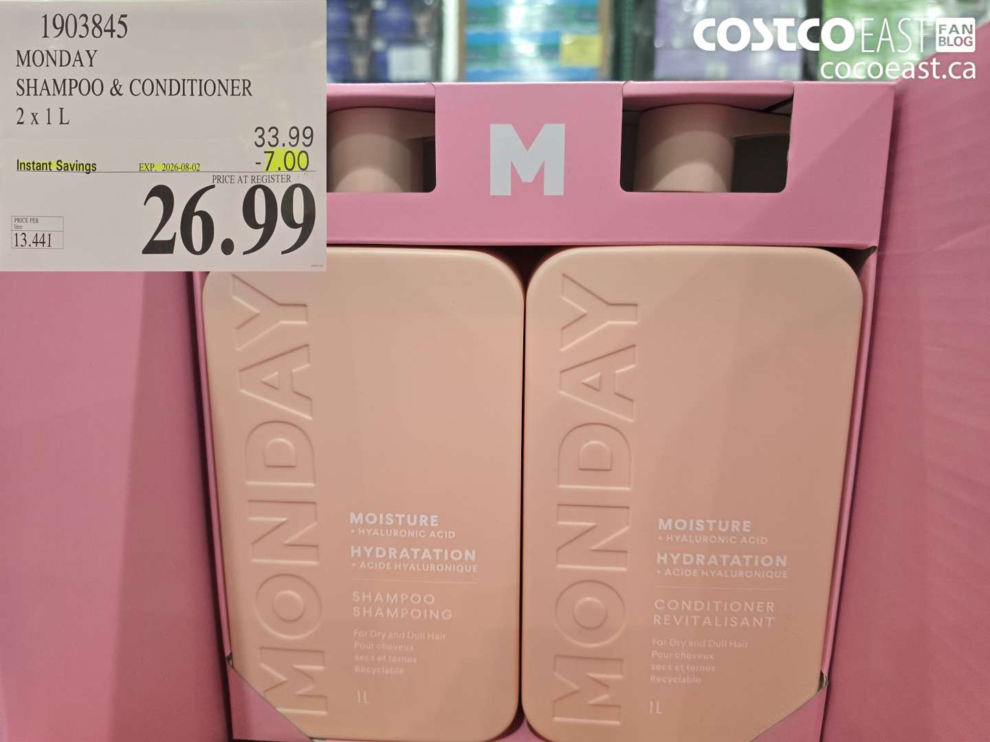 1903845 MONDAY SHAMPOO & CONDITIONER 2 X 1 L ($7.00 INSTANT SAVINGS EXPIRES ON 2026-08-02) $26.99