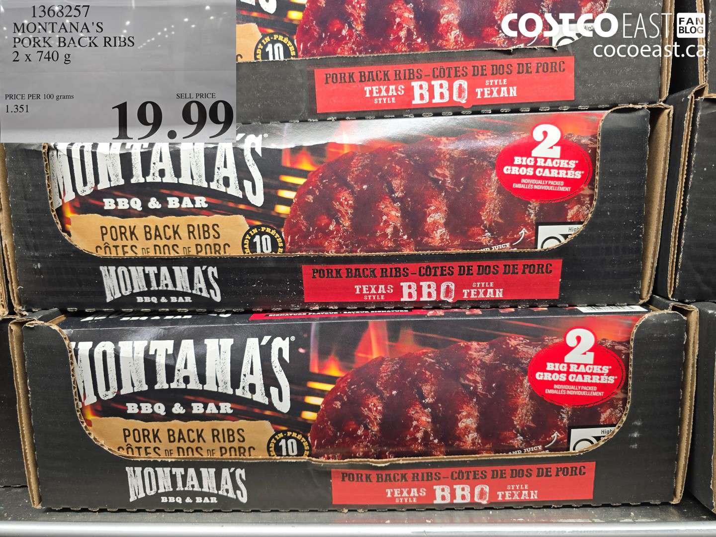 1368257 MONTANA'S PORK BACK RIBS 2 X 740 G $19.99