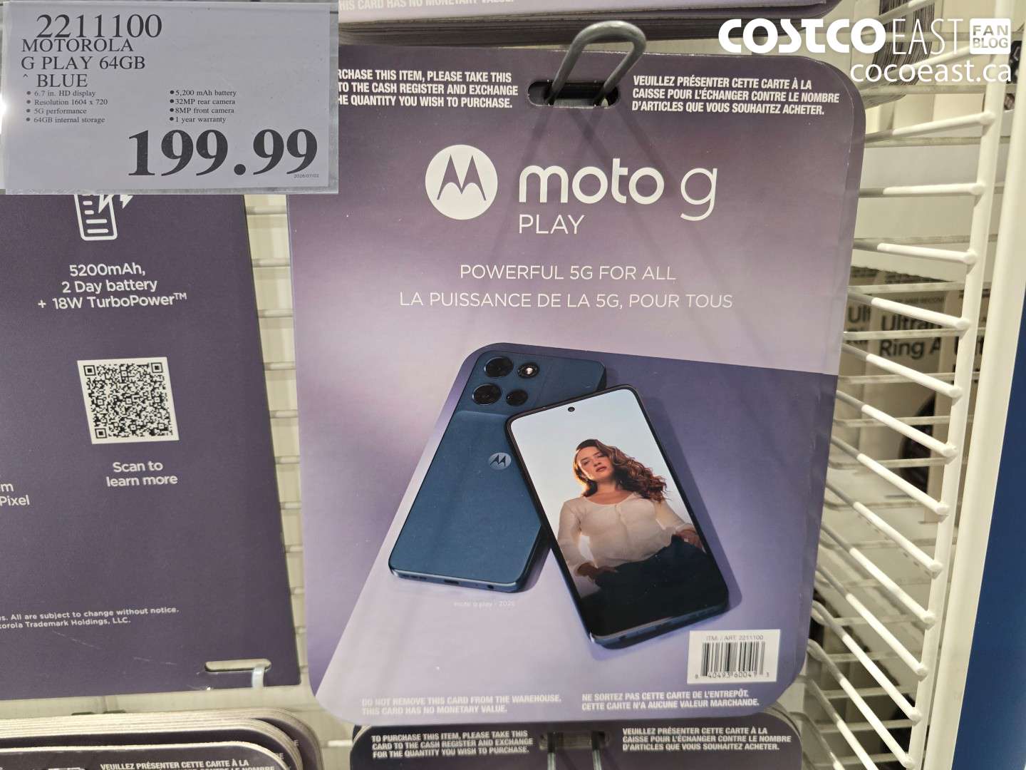 2211100 MOTOROLA G PLAY 64GB BLUE $199.99