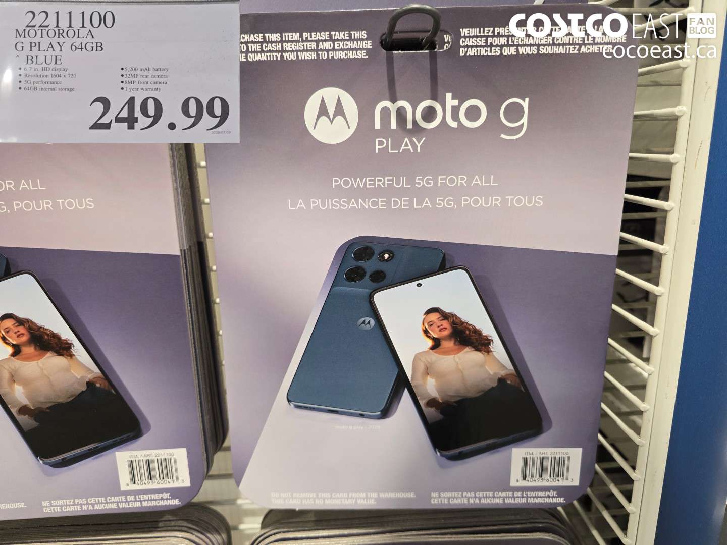 2211100 MOTOROLA G PLAY 64GB BLUE $249.99