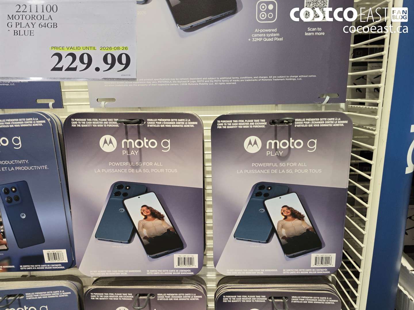 2211100 MOTOROLA G PLAY 64GB BLUE $229.99