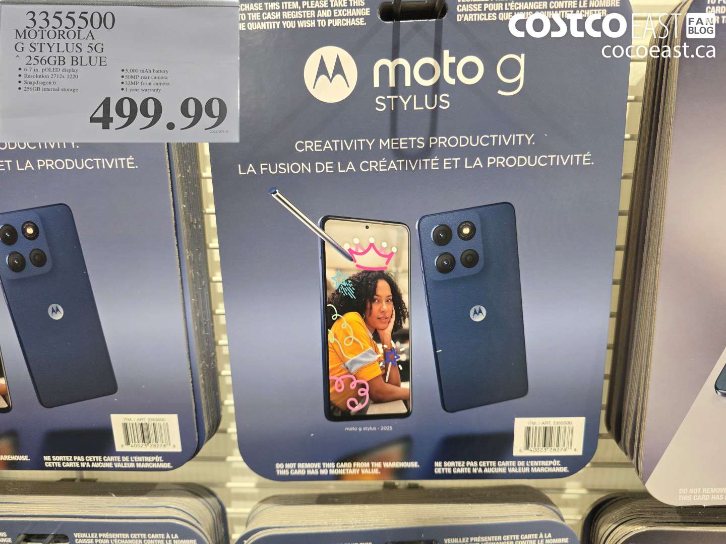 3355500 MOTOROLA G STYLUS 5G 256GB BLUE $499.99