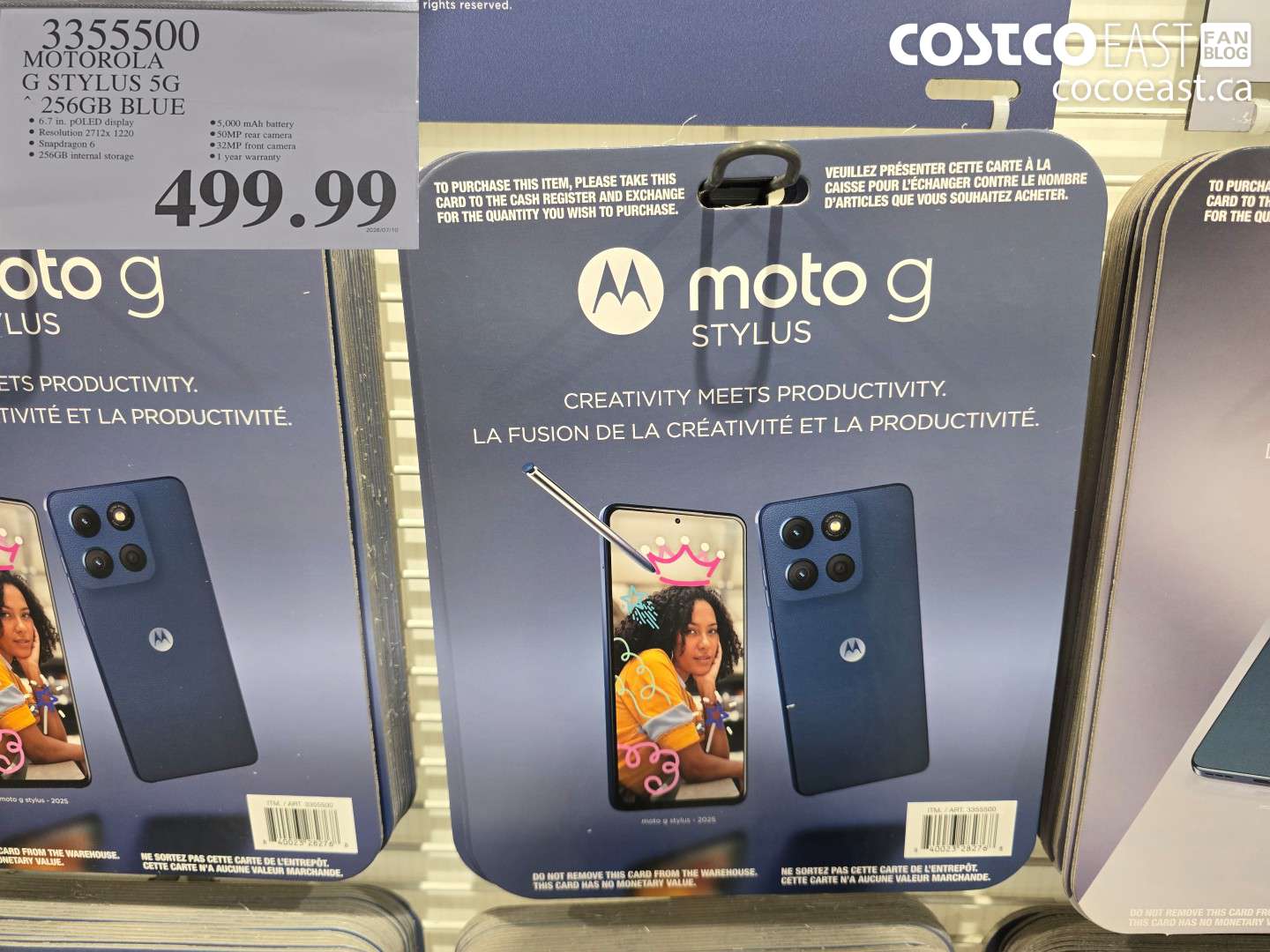 3355500 MOTOROLA G STYLUS 5G 256GB BLUE $499.99