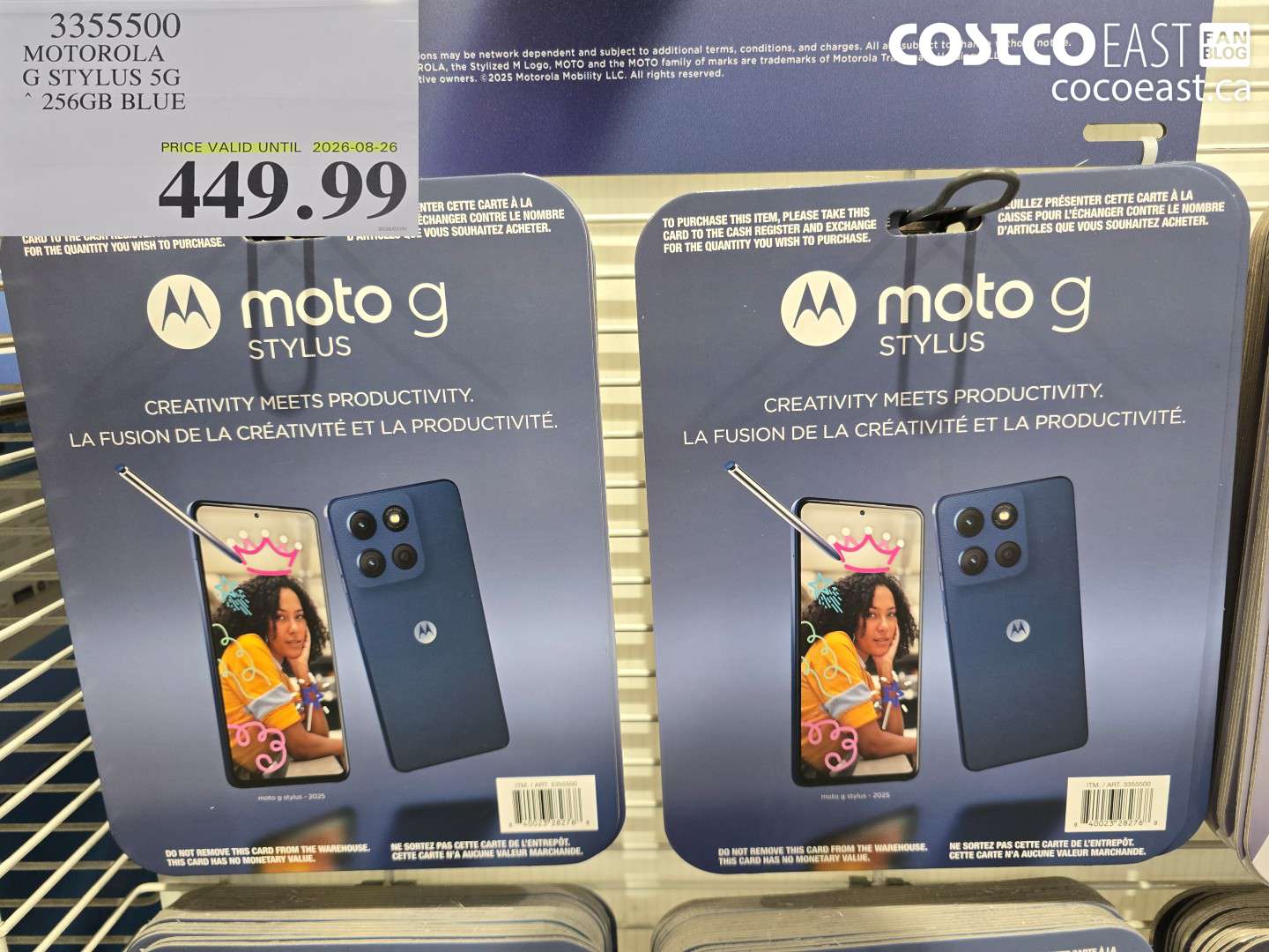 3355500 MOTOROLA G STYLUS 5G 256GB BLUE $449.99