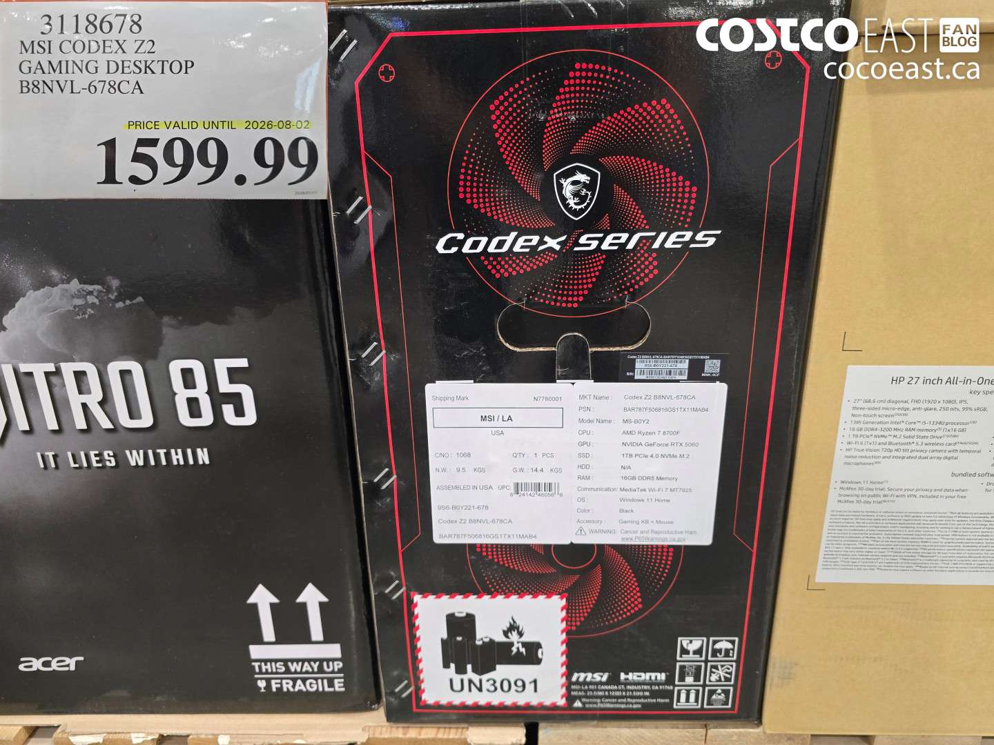 3118678 MSI CODEX Z2 GAMING DESKTOP B8NVL-678CA $1599.99