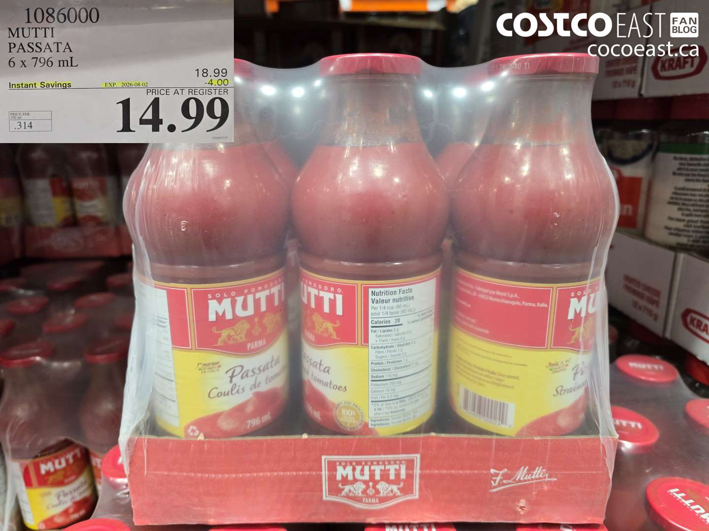 1086000 MUTTI PASSATA 6 X 796 ML ($4.00 INSTANT SAVINGS EXPIRES ON 2026-08-02) $14.99