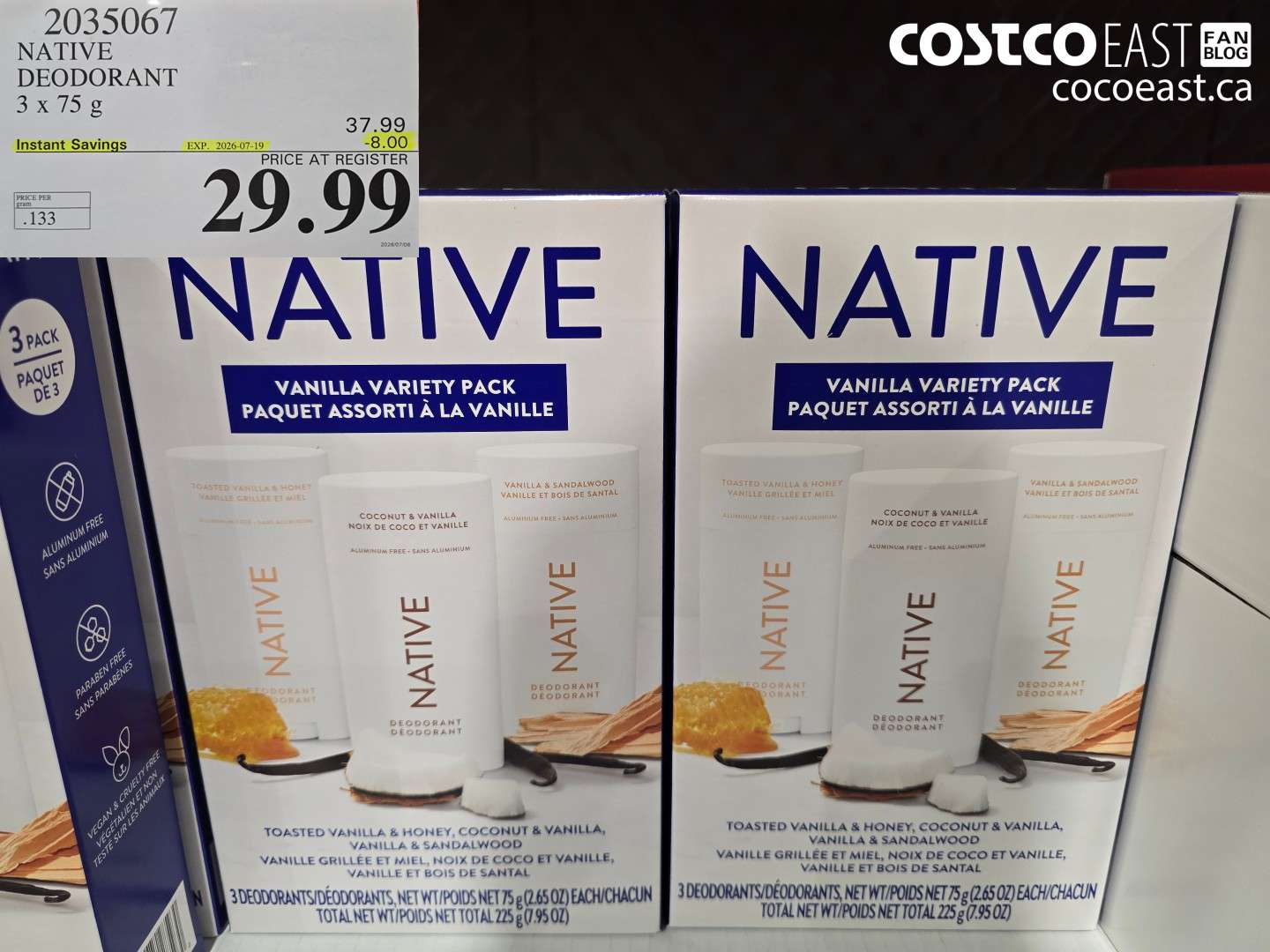 2035067 NATIVE DEODORANT 3 X 75 G ($8.00 INSTANT SAVINGS EXPIRES ON 2026-07-19) $29.99