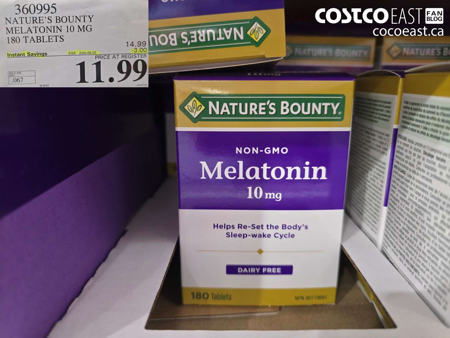 360995 NATURE'S BOUNTY MELATONIN 10 MG 180 TABLETS ($3.00 INSTANT SAVINGS EXPIRES ON 2026-08-02) $11.99
