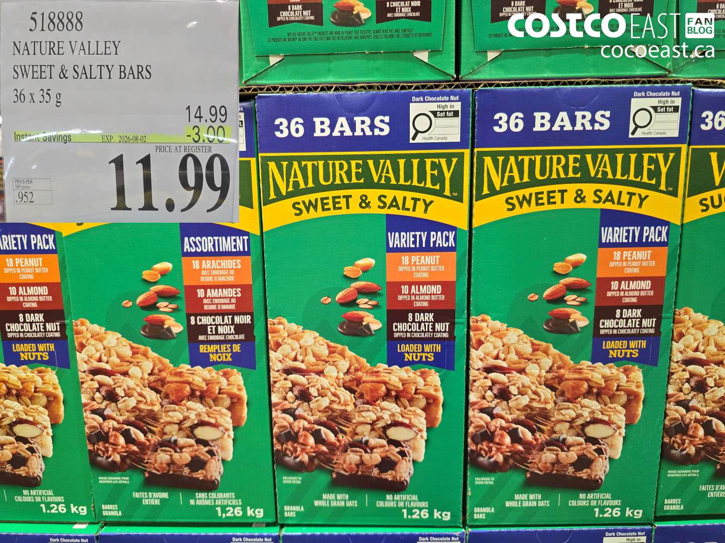 518888 NATURE VALLEY SWEET & SALTY BARS 36 X 35 G ($3.00 INSTANT SAVINGS EXPIRES ON 2026-08-02) $11.99