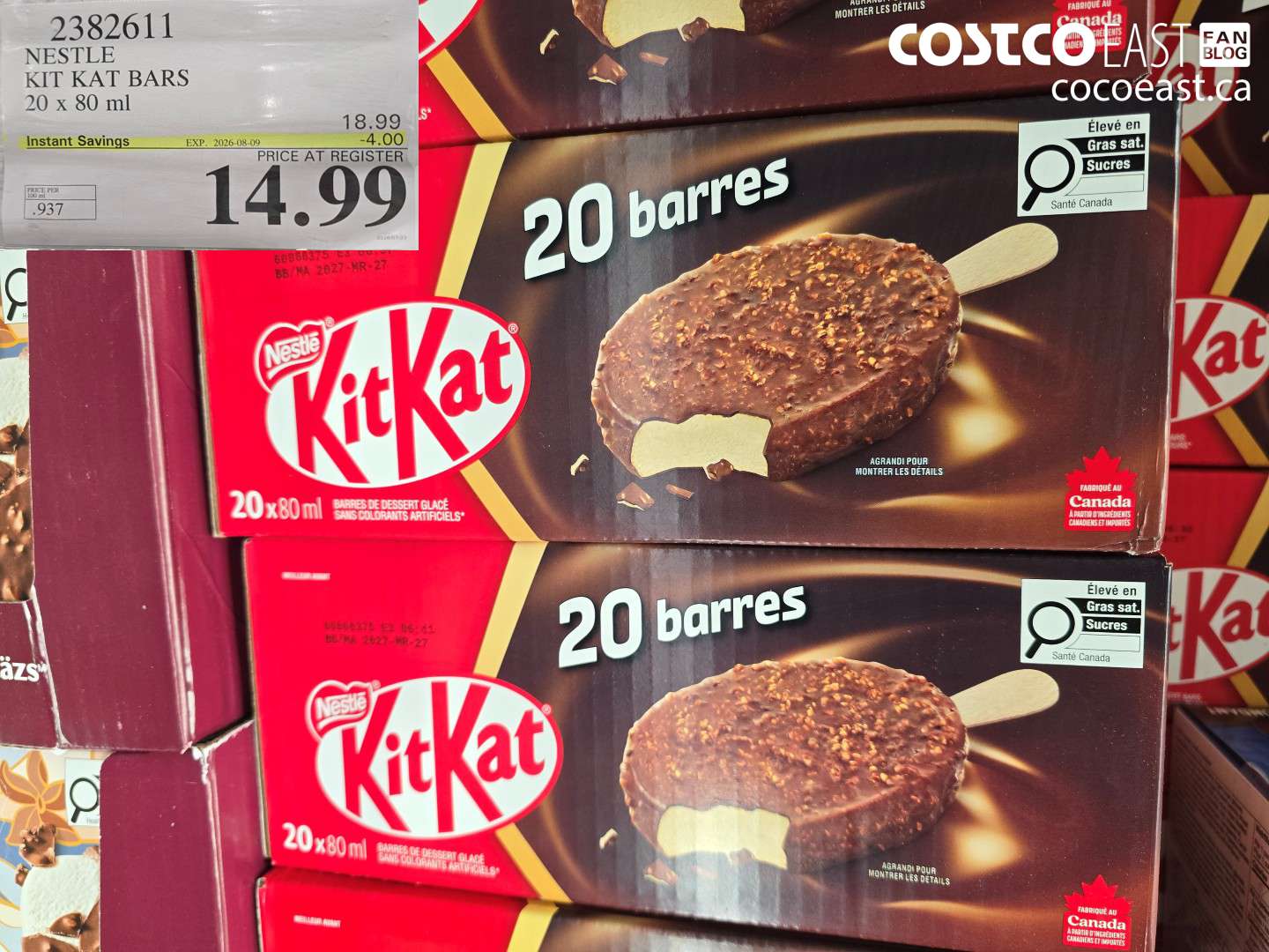 2382611 NESTLE KIT KAT BARS 20 X 80 ML ($4.00 INSTANT SAVINGS EXPIRES ON 2026-08-09) $14.99
