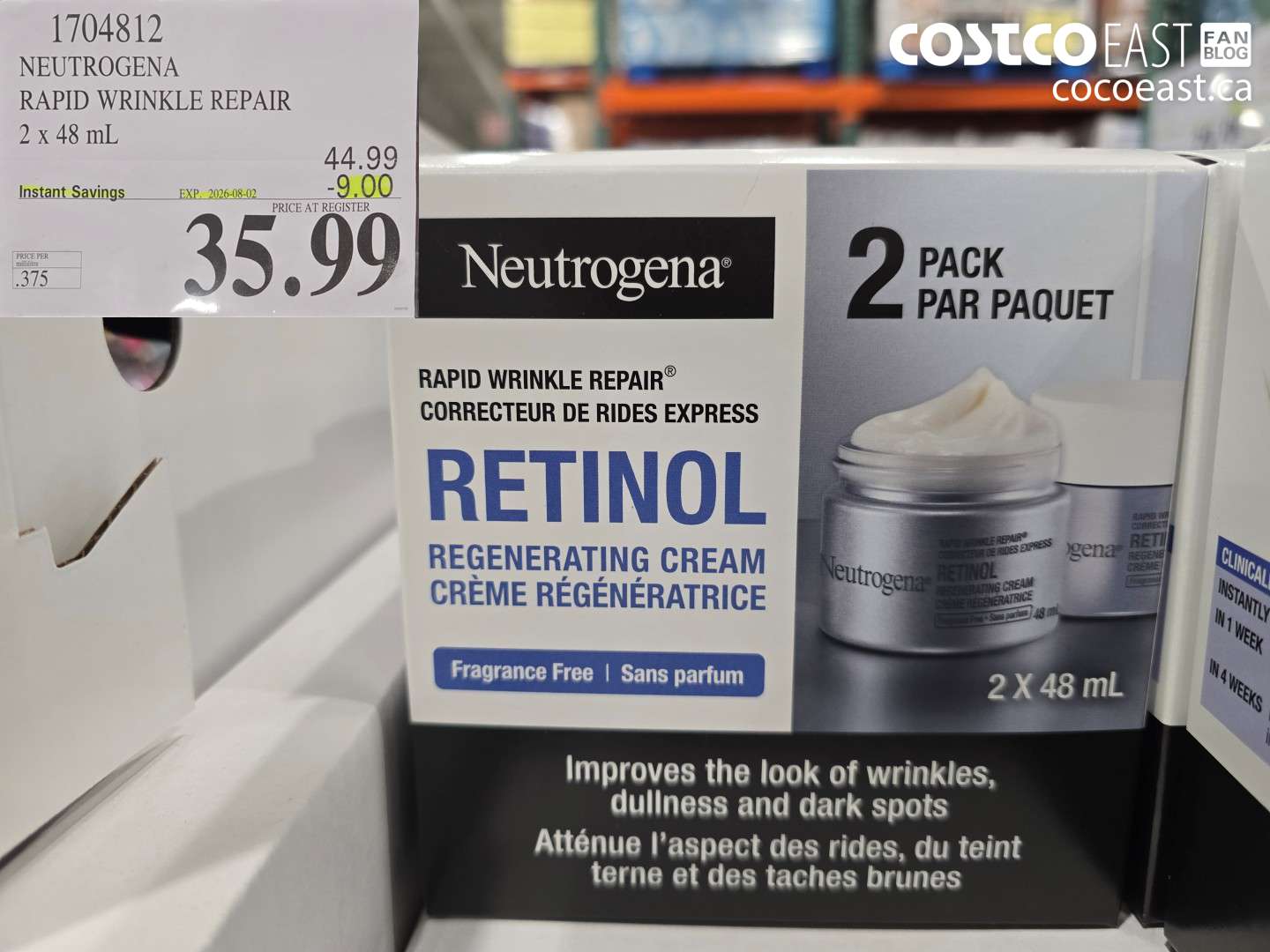 1704812 NEUTROGENA RAPID WRINKLE REPAIR 2 X 48 ML ($9.00 INSTANT SAVINGS EXPIRES ON 2026-08-02) $35.99