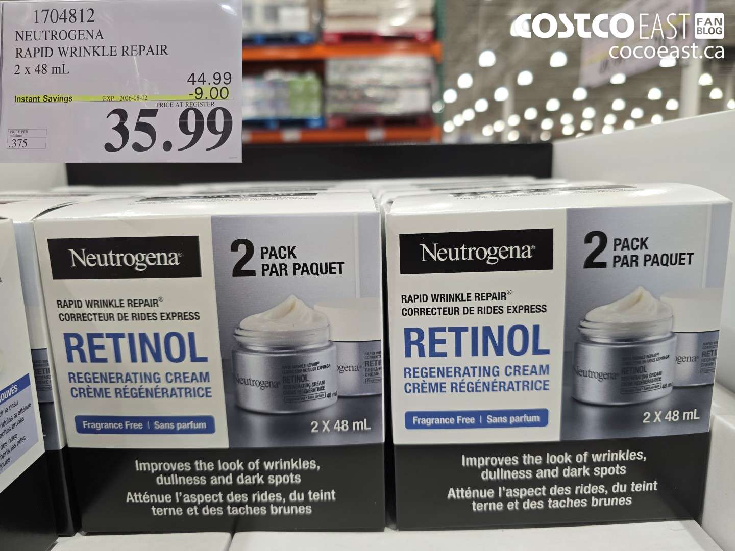1704812 NEUTROGENA RAPID WRINKLE REPAIR 2 X 48 ML ($9.00 INSTANT SAVINGS EXPIRES ON 2026-08-02) $35.99