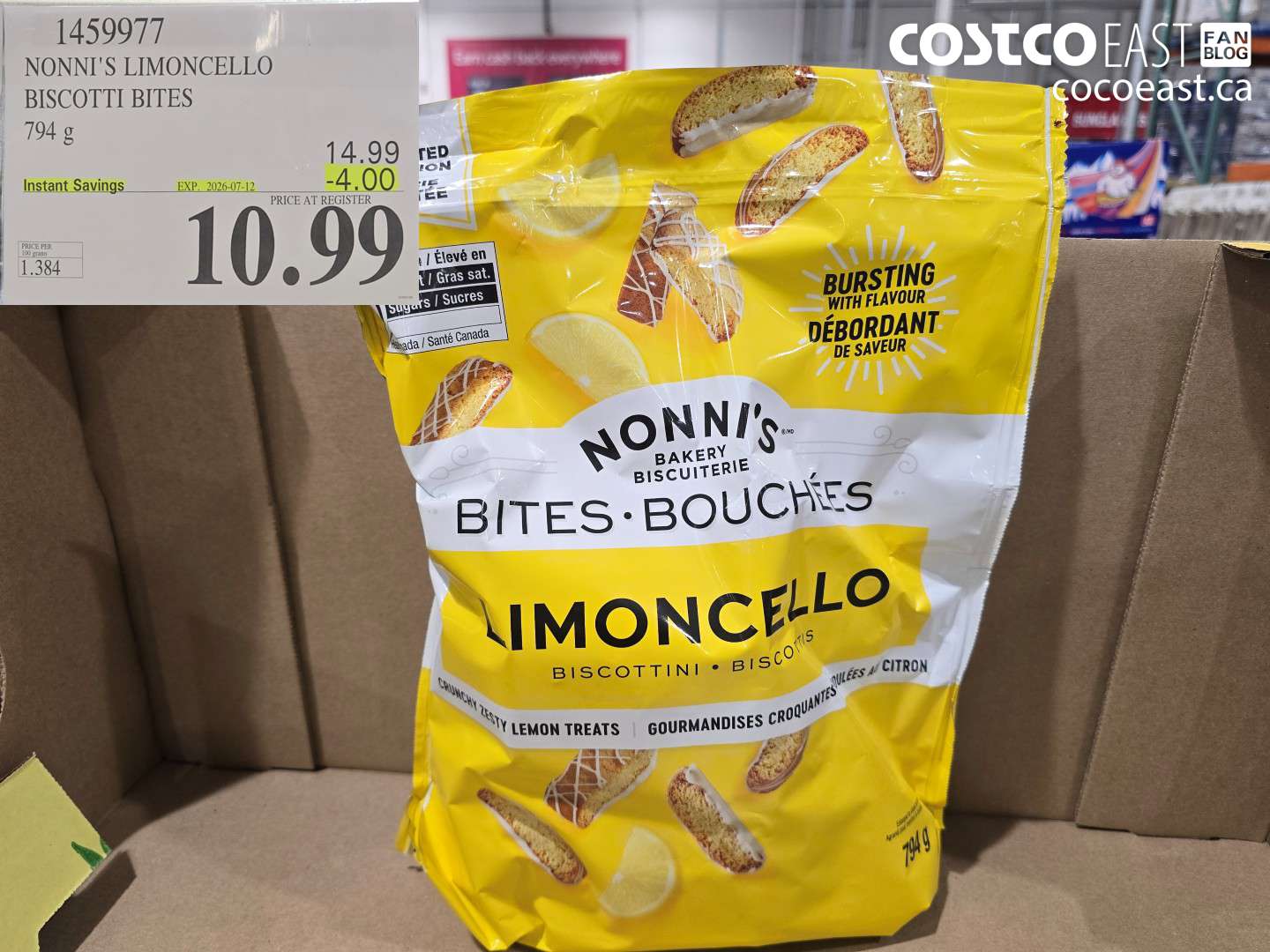 1459977 NONNI'S LIMONCELLO BISCOTTI BITES 794 G ($4.00 INSTANT SAVINGS EXPIRES ON 2026-07-12) $10.99